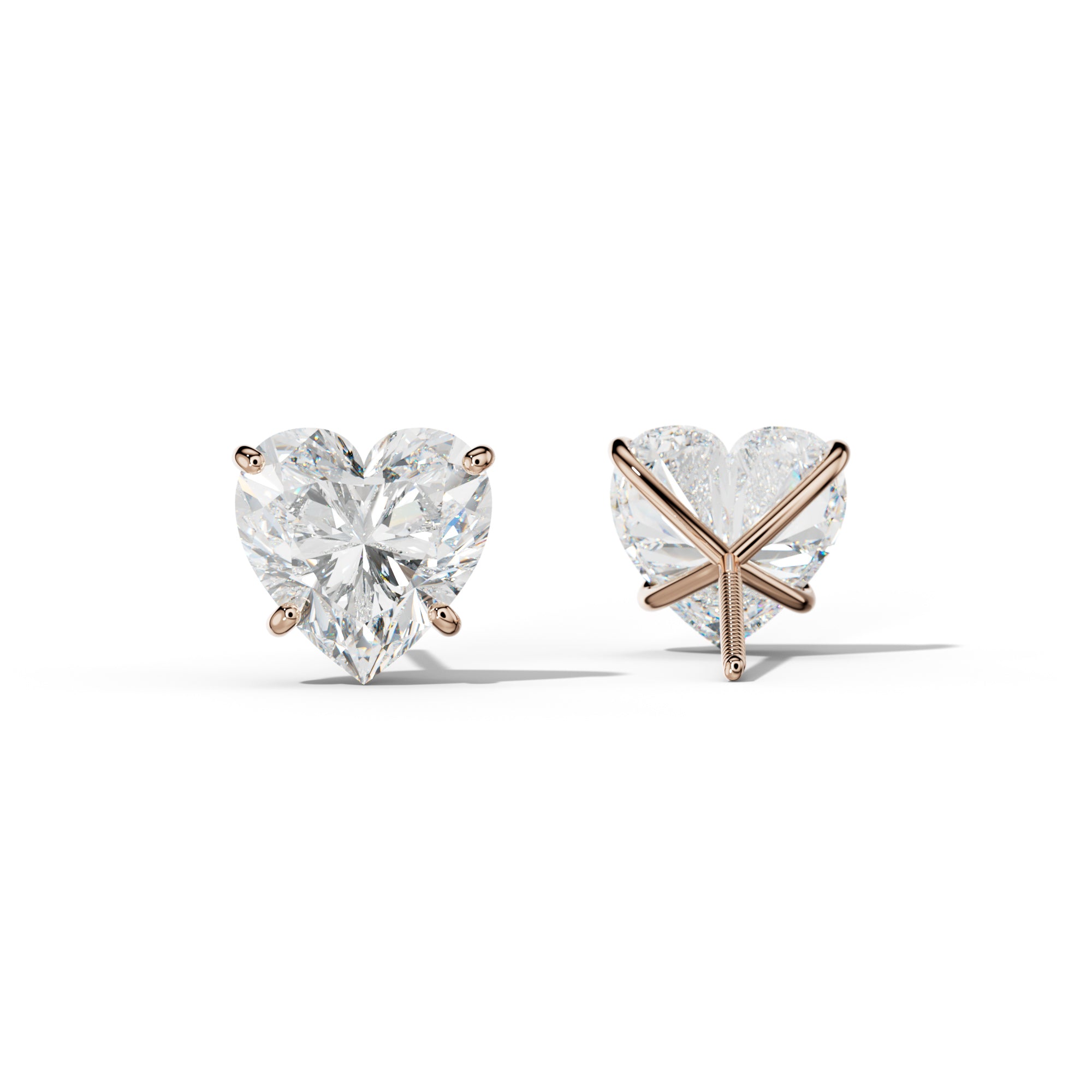 Heart  Diamond Stud Earrings With Four Classic Prong Martini Settings
