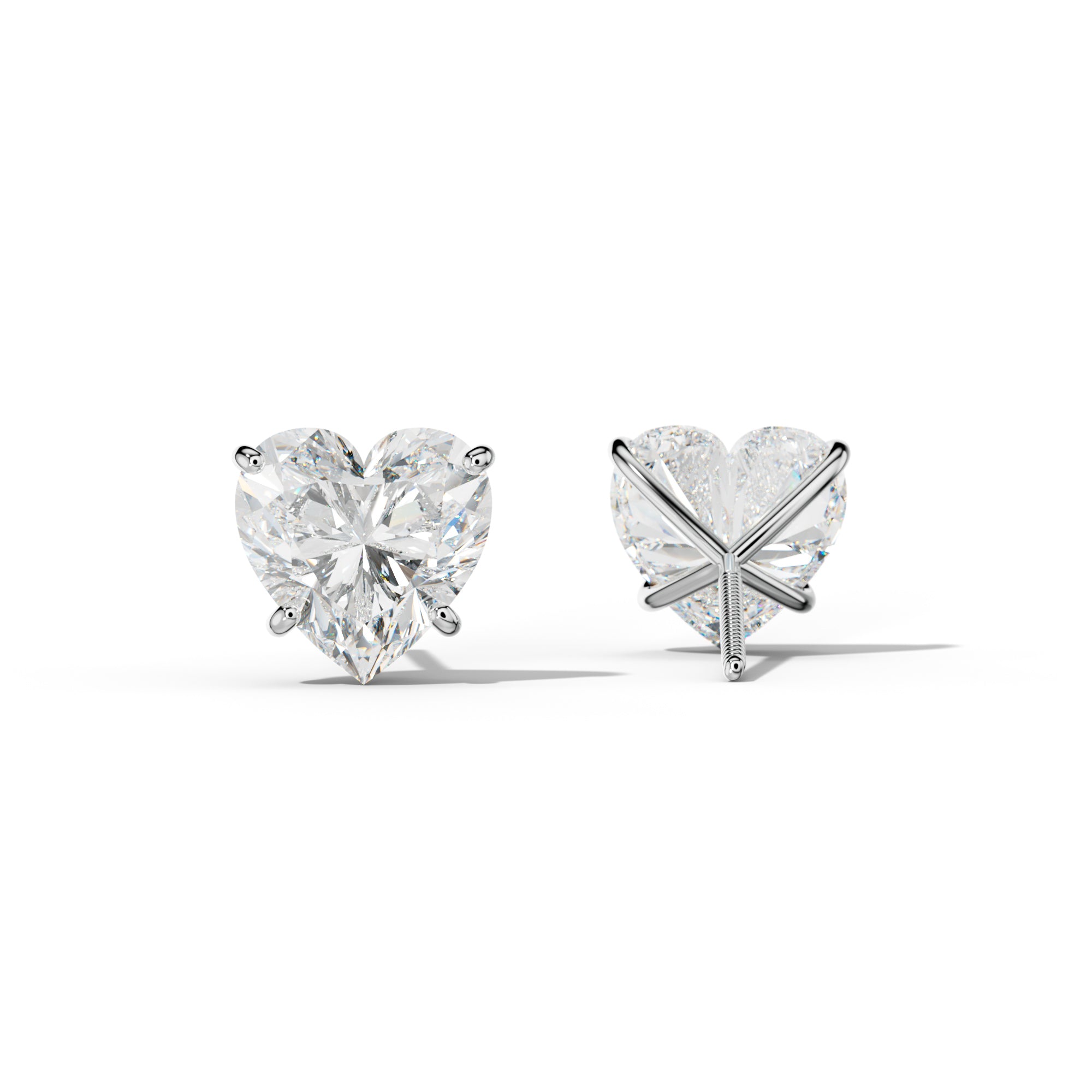 Heart  Diamond Stud Earrings With Four Classic Prong Martini Settings