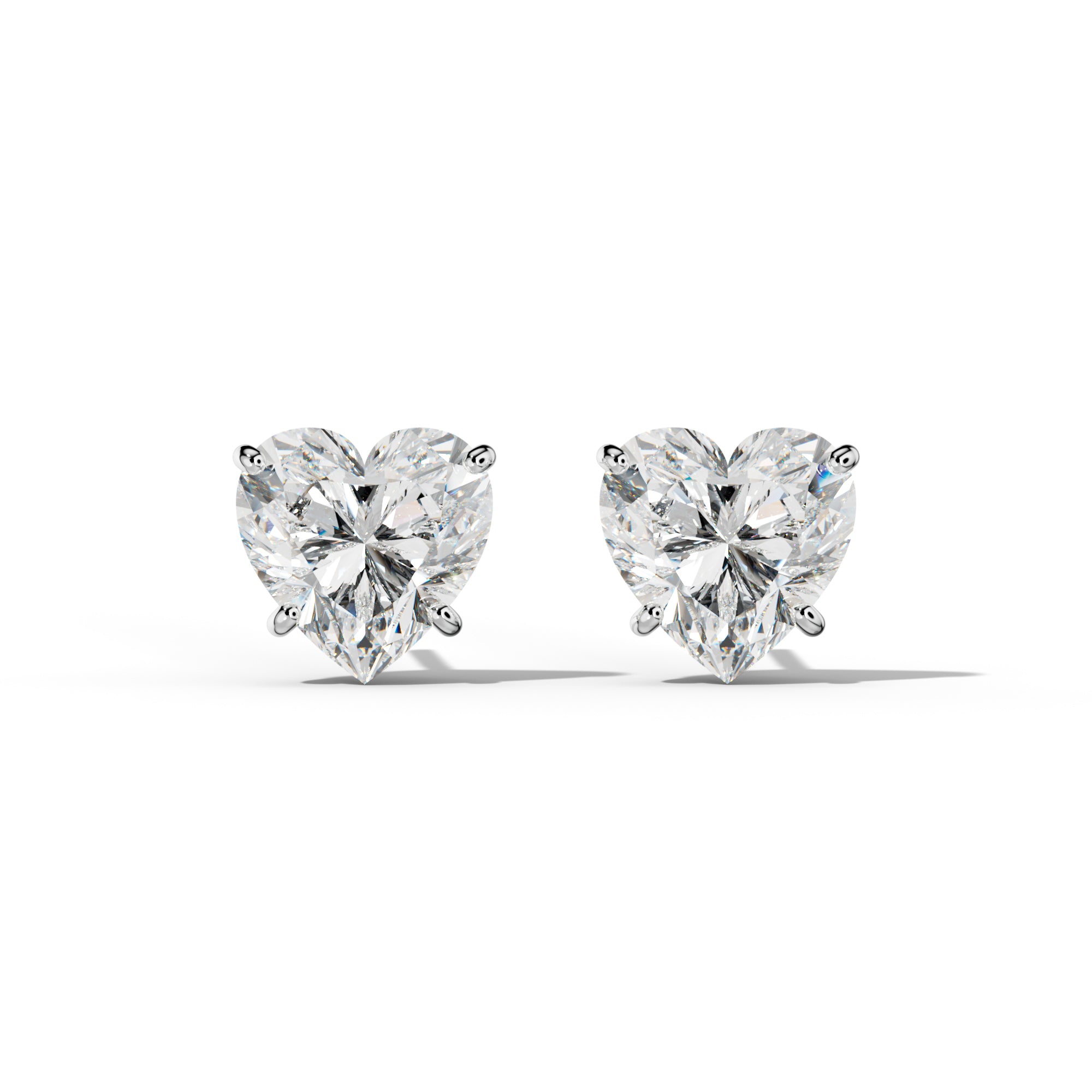 Heart  Diamond Stud Earrings With Four Classic Prong Martini Settings