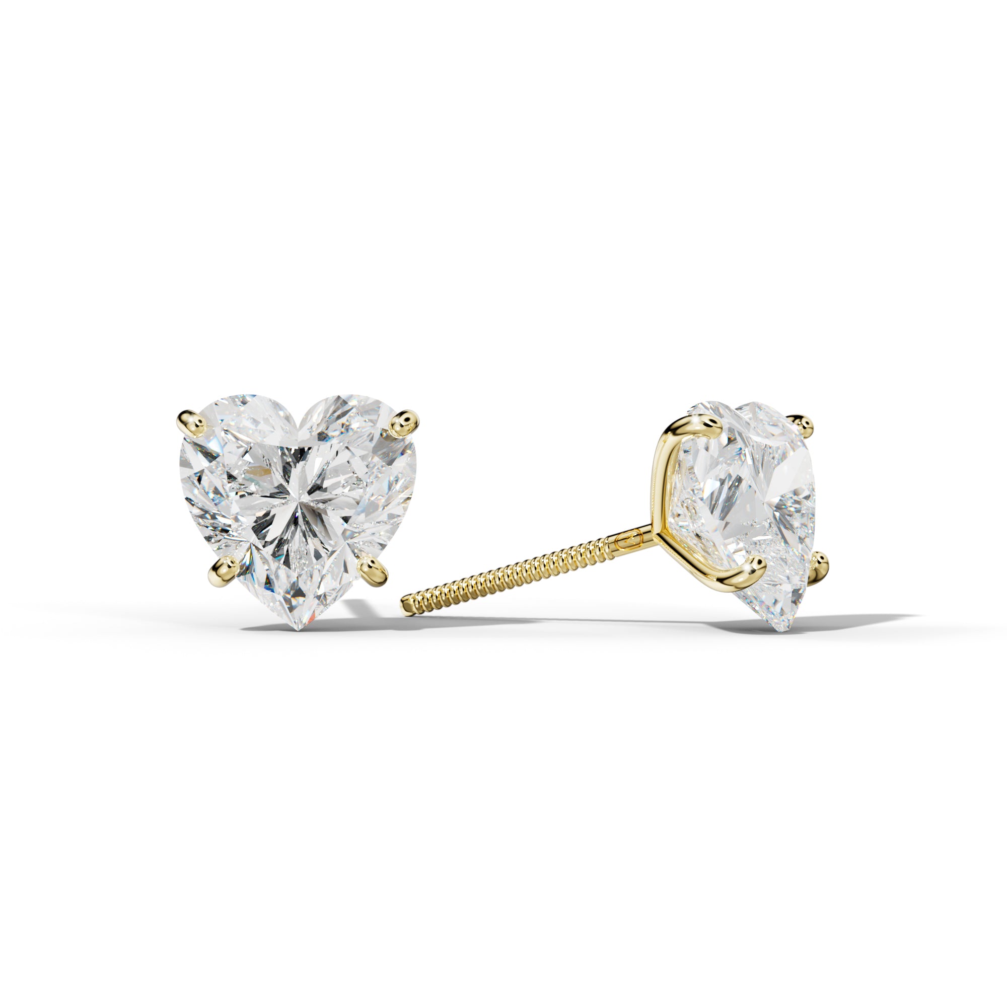 Heart  Diamond Stud Earrings With Four Classic Prong Martini Settings