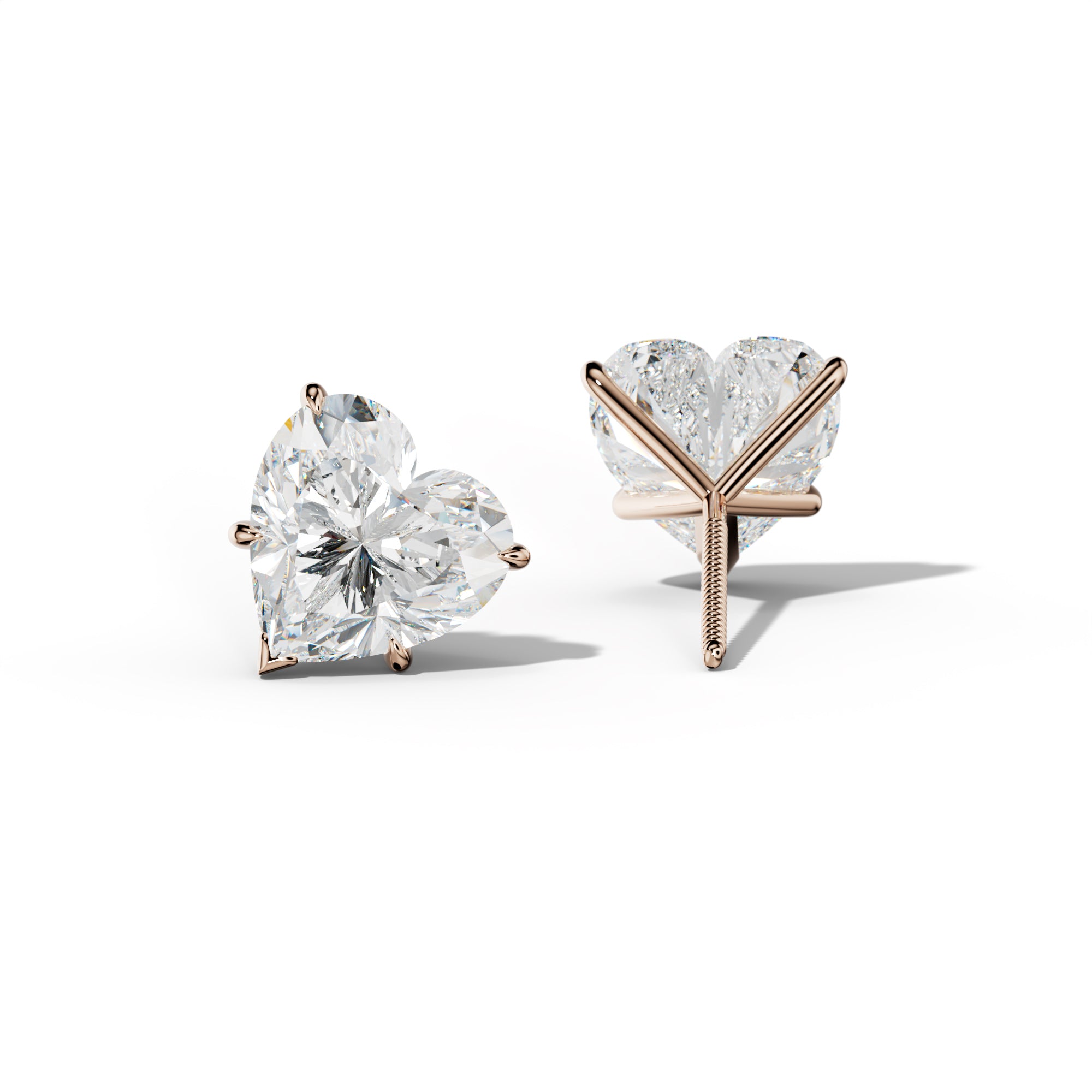Heart  Diamond Stud Earrings With V Prong Martini Settings