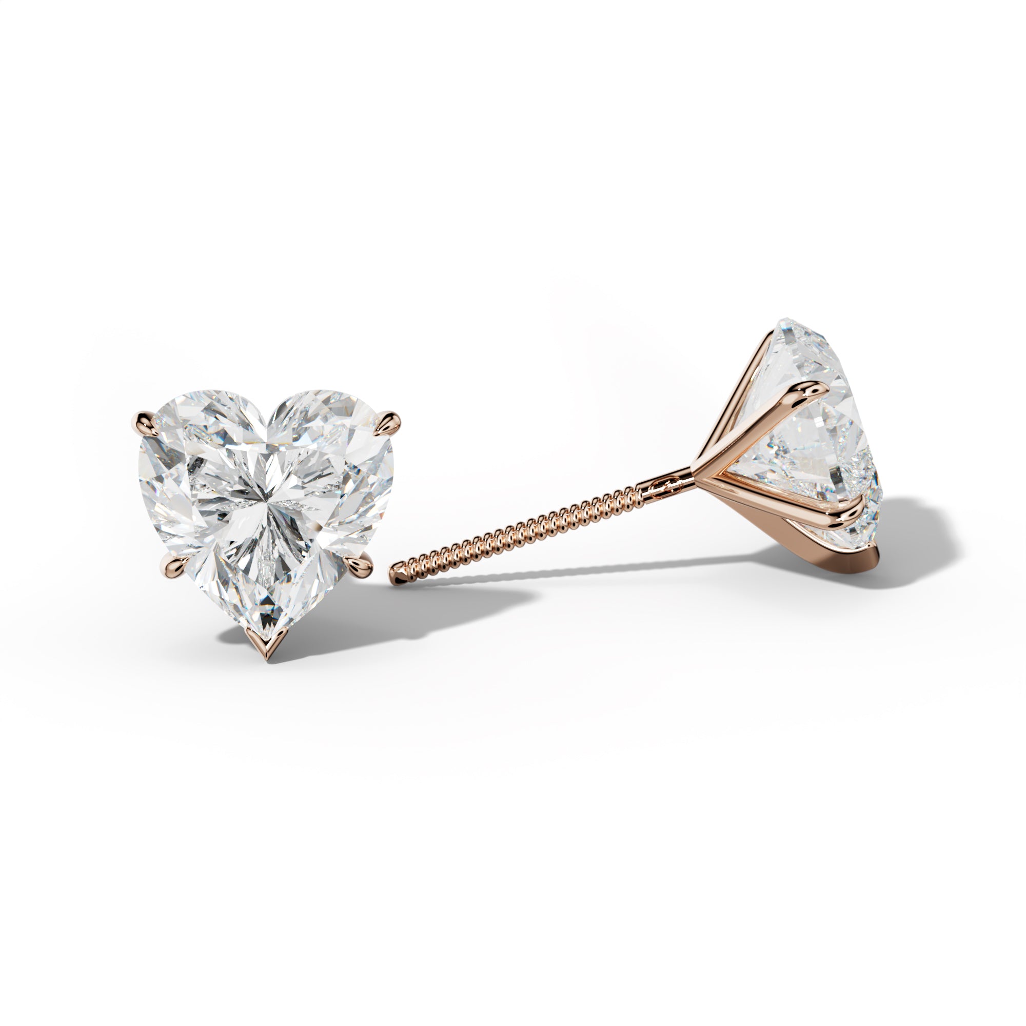 Heart  Diamond Stud Earrings With V Prong Martini Settings