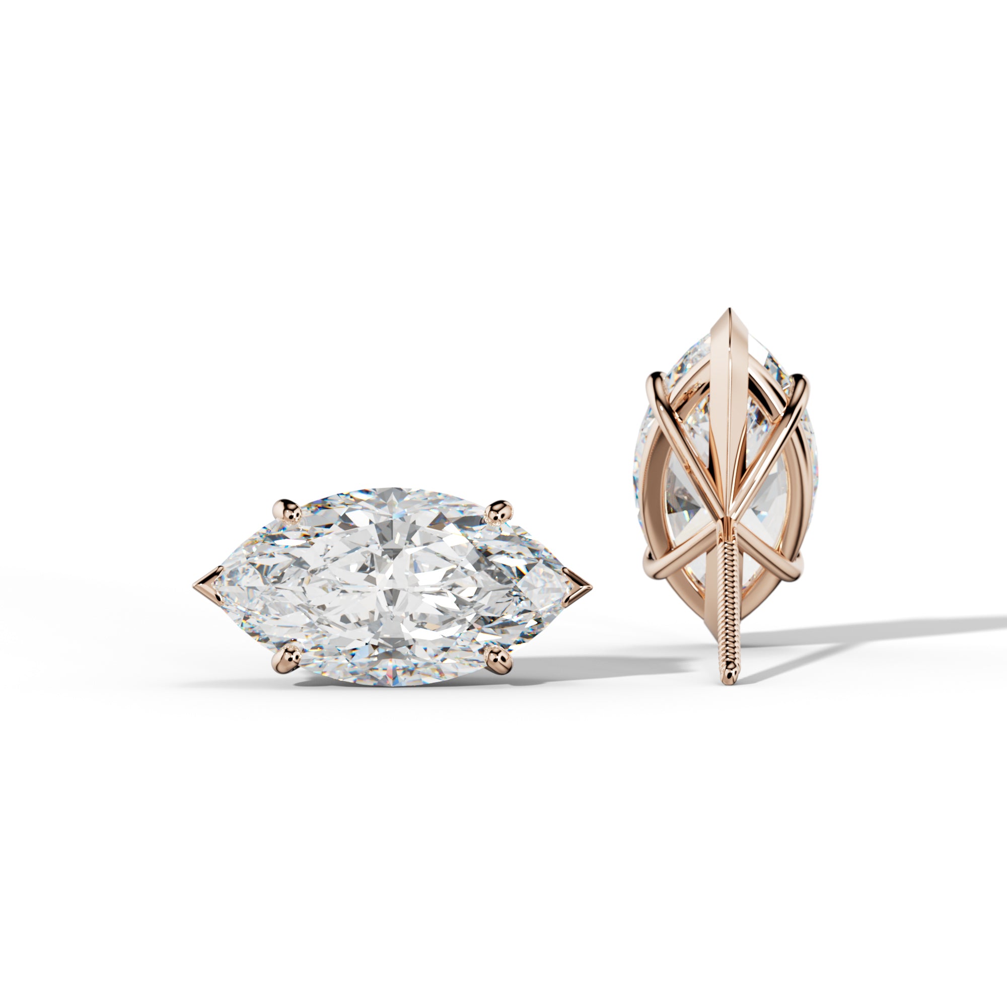 Marquise Diamond Stud Earrings With Classic And V Prong Martini Settings