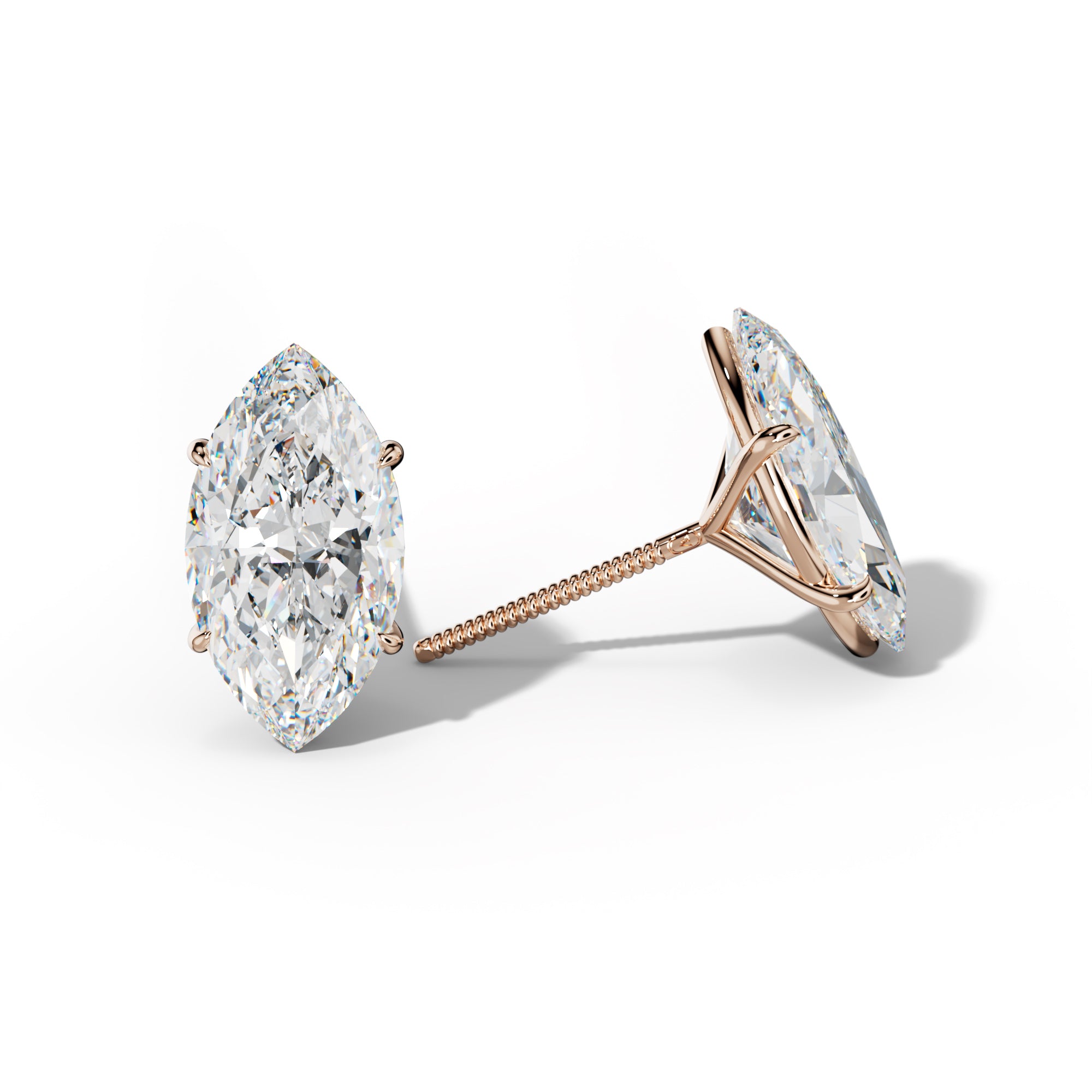 Marquise Diamond Stud Earrings With Four Prong Martini Settings