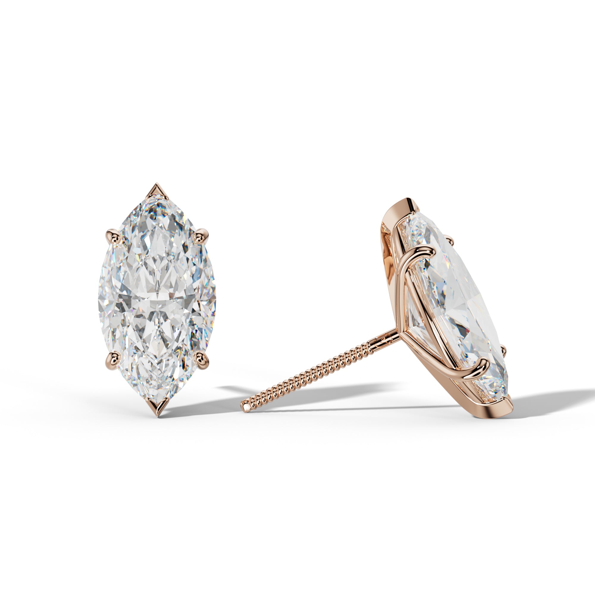 Marquise Diamond Stud Earrings With Classic And V Prong Martini Settings