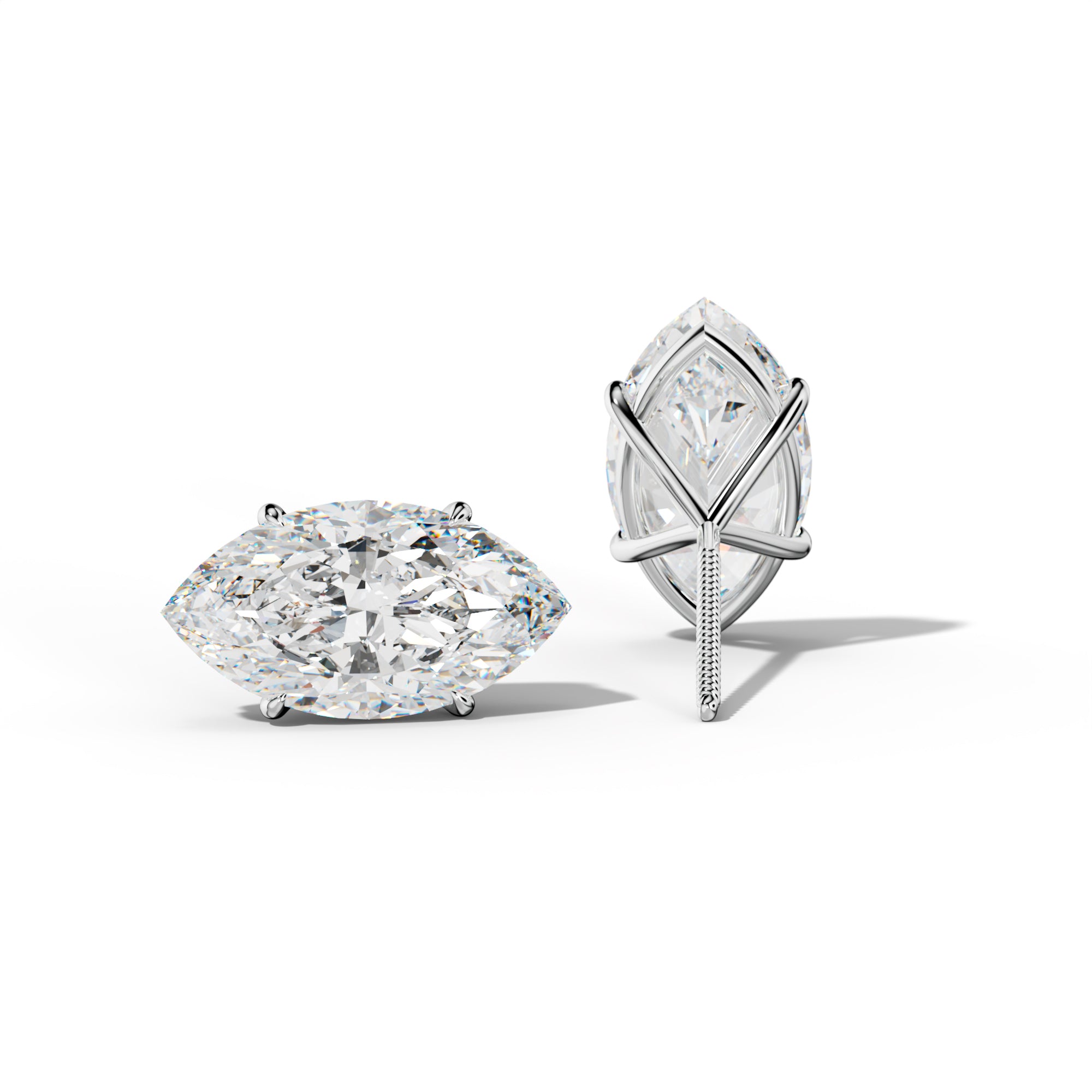 Marquise Diamond Stud Earrings With Four Prong Martini Settings