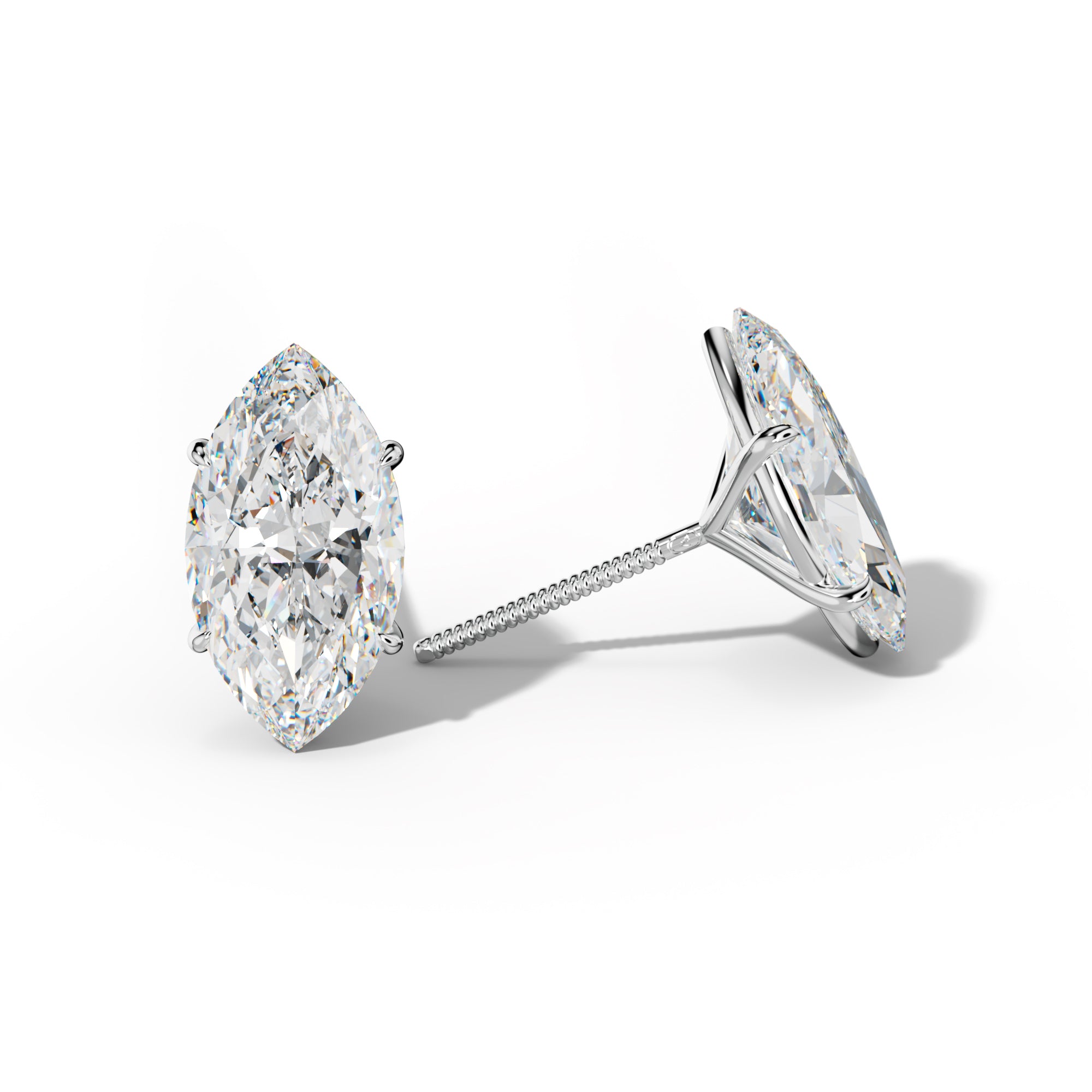 Marquise Diamond Stud Earrings With Four Prong Martini Settings