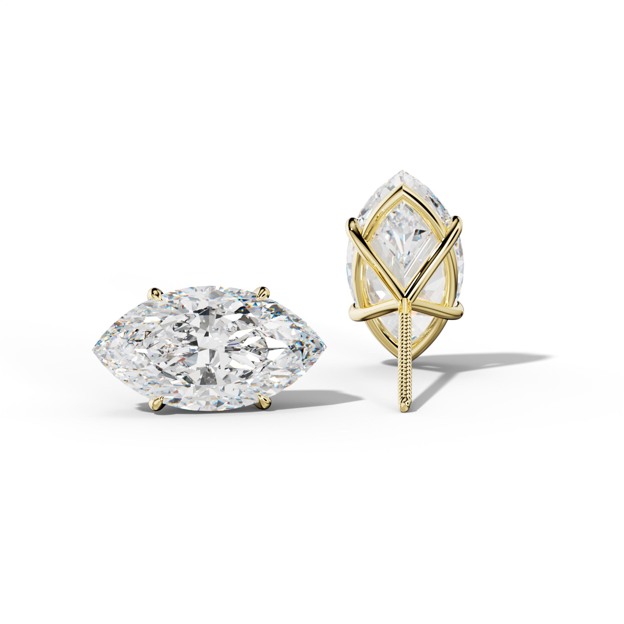 Marquise Diamond Stud Earrings With Four Prong Martini Settings