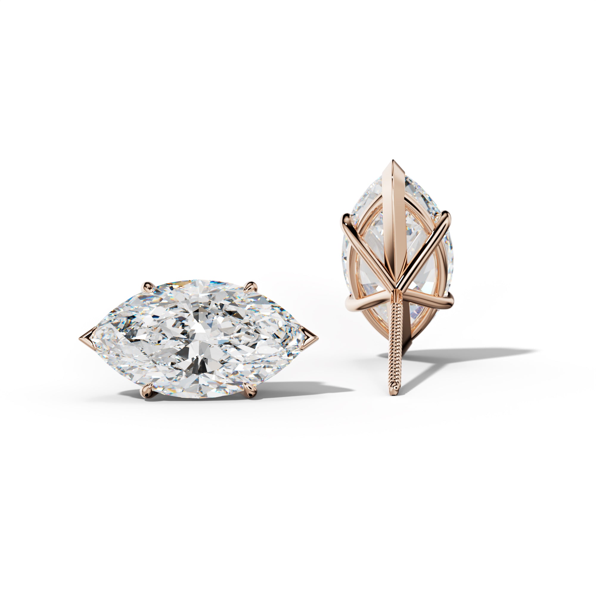Marquise Diamond Stud Earrings With V Prong Martini Settings