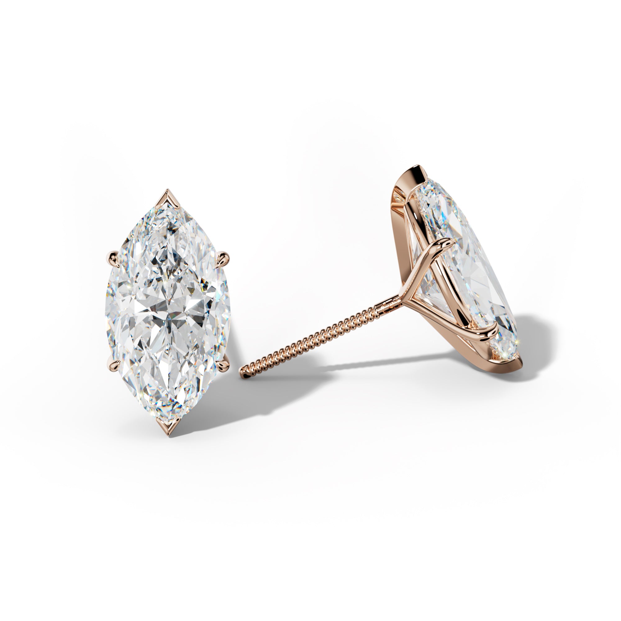 Marquise Diamond Stud Earrings With V Prong Martini Settings