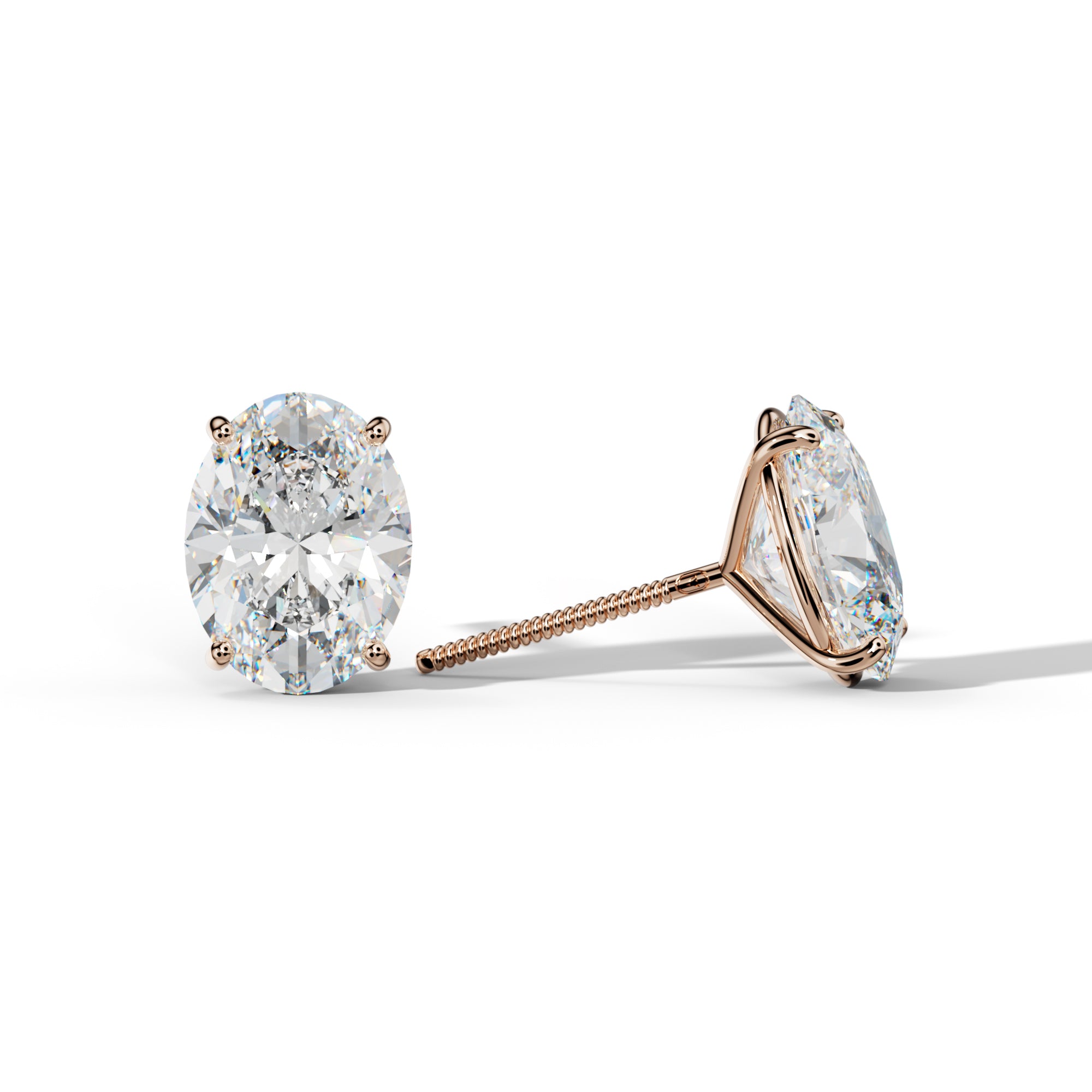 Oval Diamond Stud Earrings With Four Classic Prong Martini Settings