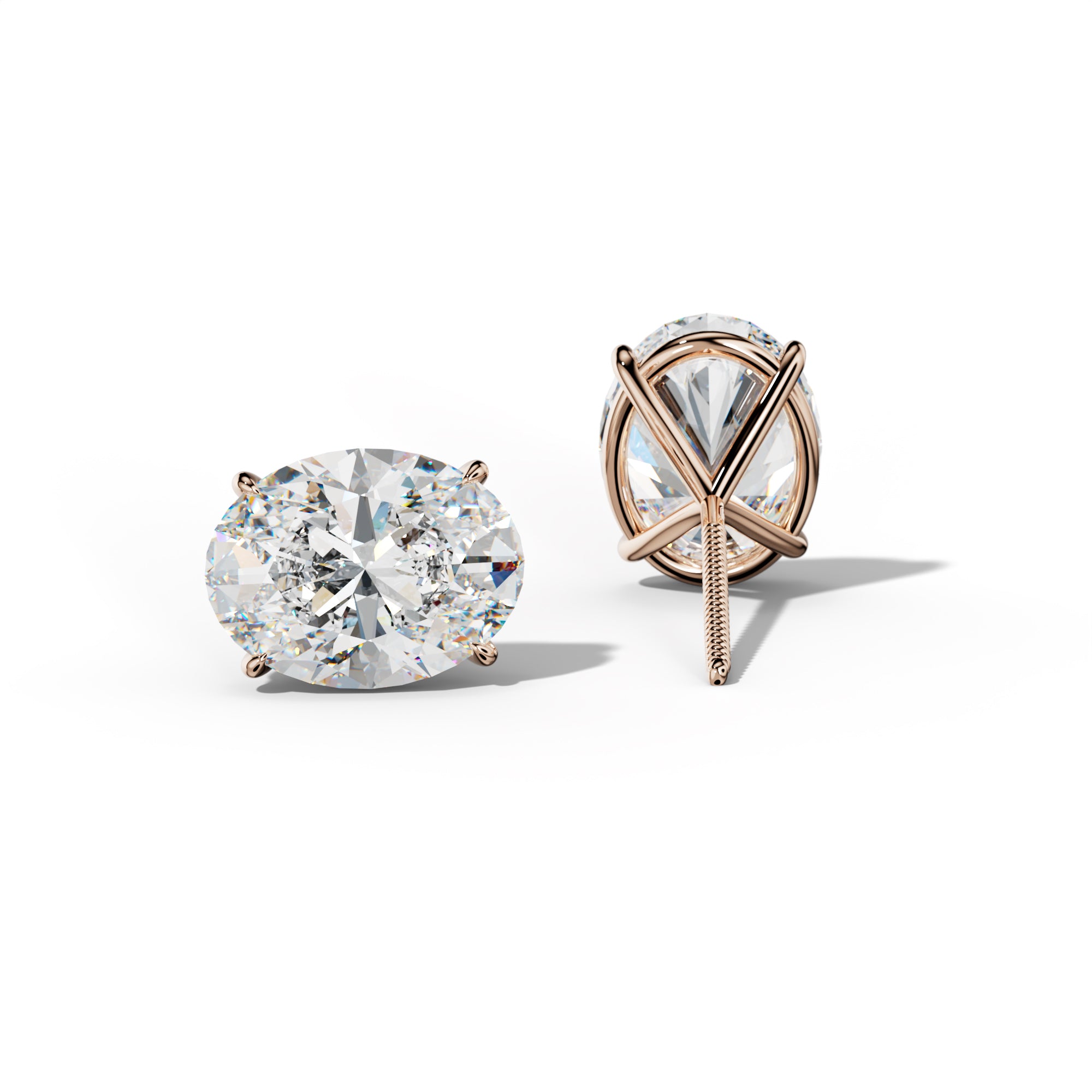 Oval Diamond Stud Earrings With Four Prong Martini Settings