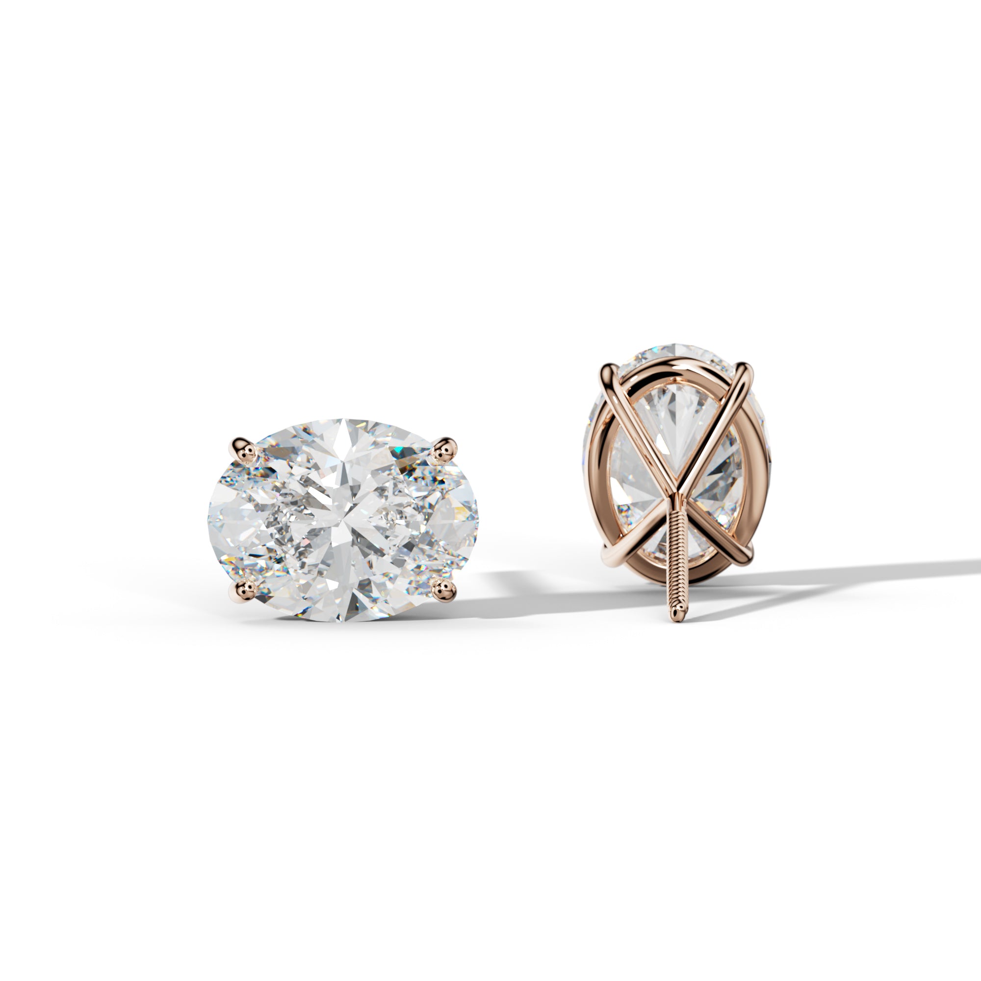 Oval Diamond Stud Earrings With Four Classic Prong Martini Settings