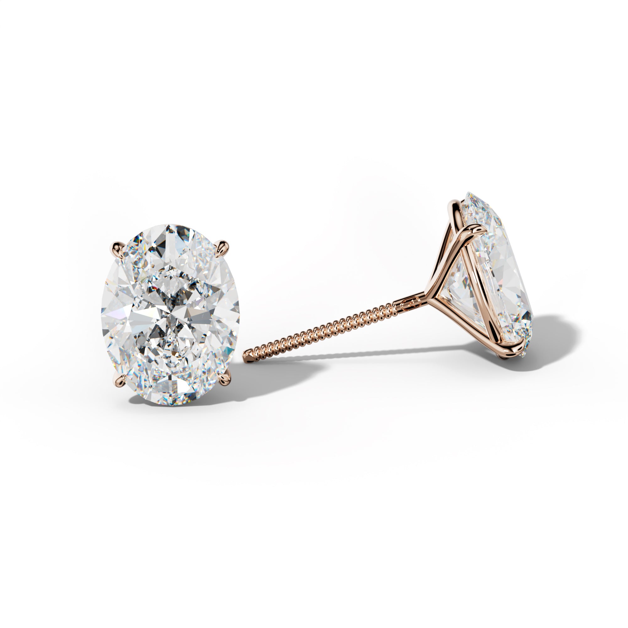 Oval Diamond Stud Earrings With Four Prong Martini Settings