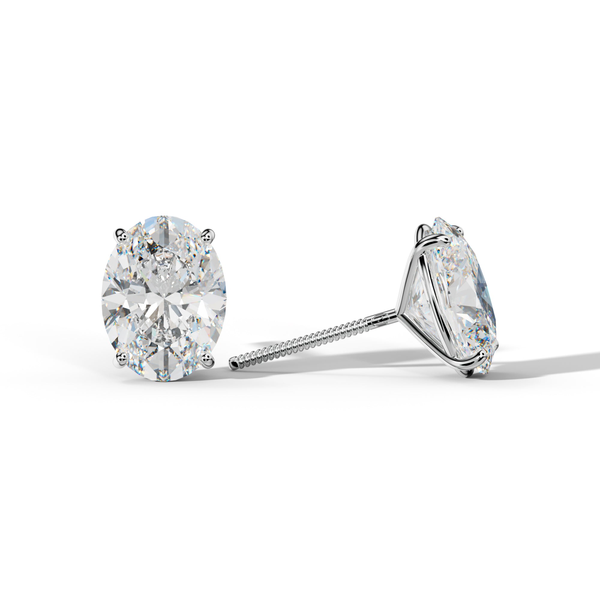 Oval Diamond Stud Earrings With Four Classic Prong Martini Settings