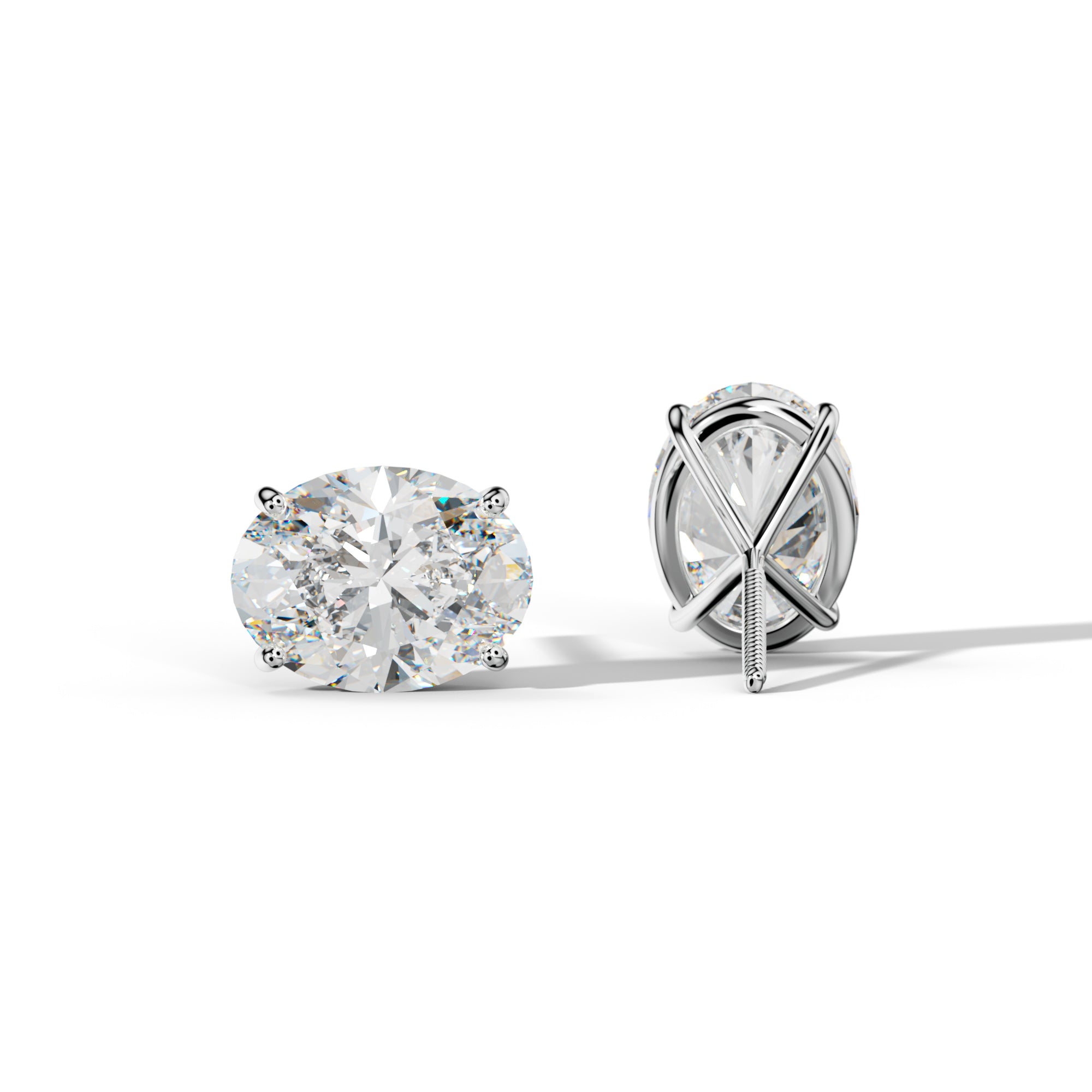 Oval Diamond Stud Earrings With Four Classic Prong Martini Settings