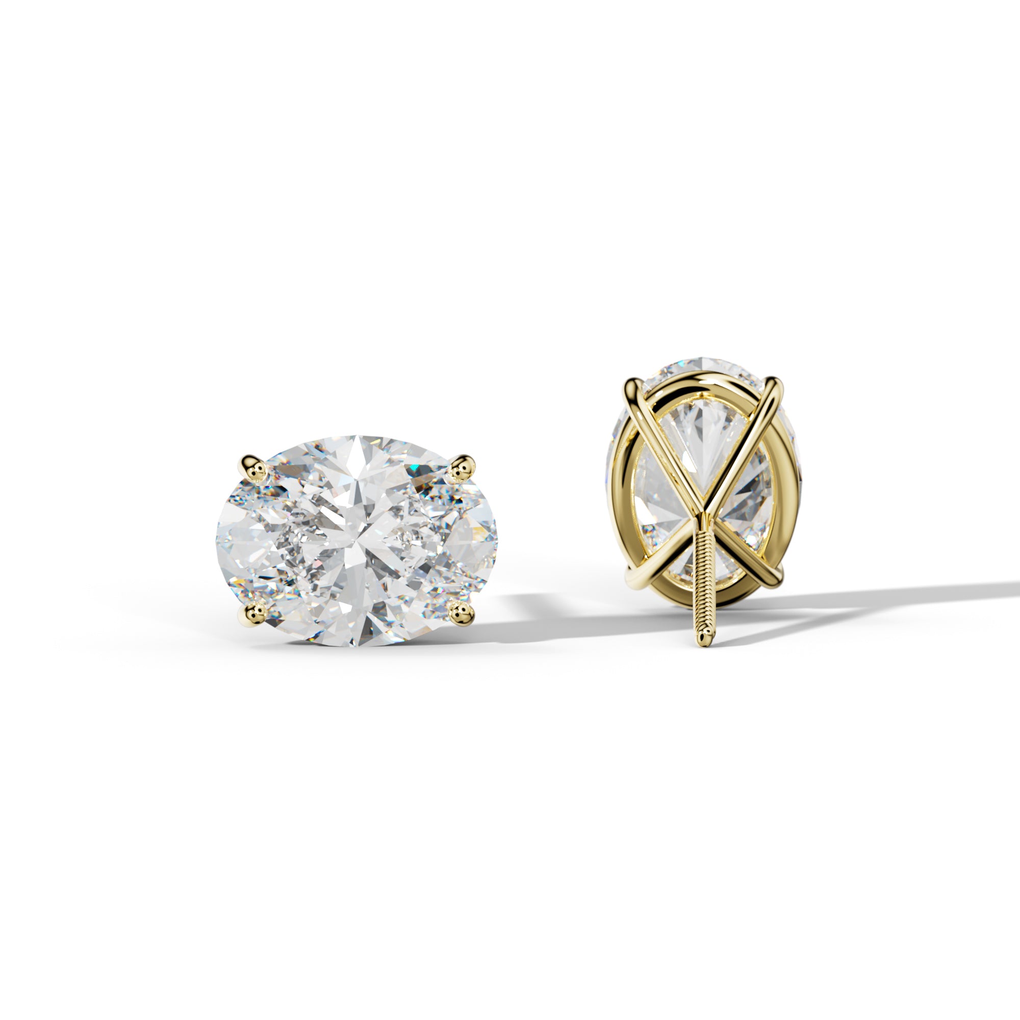 Oval Diamond Stud Earrings With Four Classic Prong Martini Settings