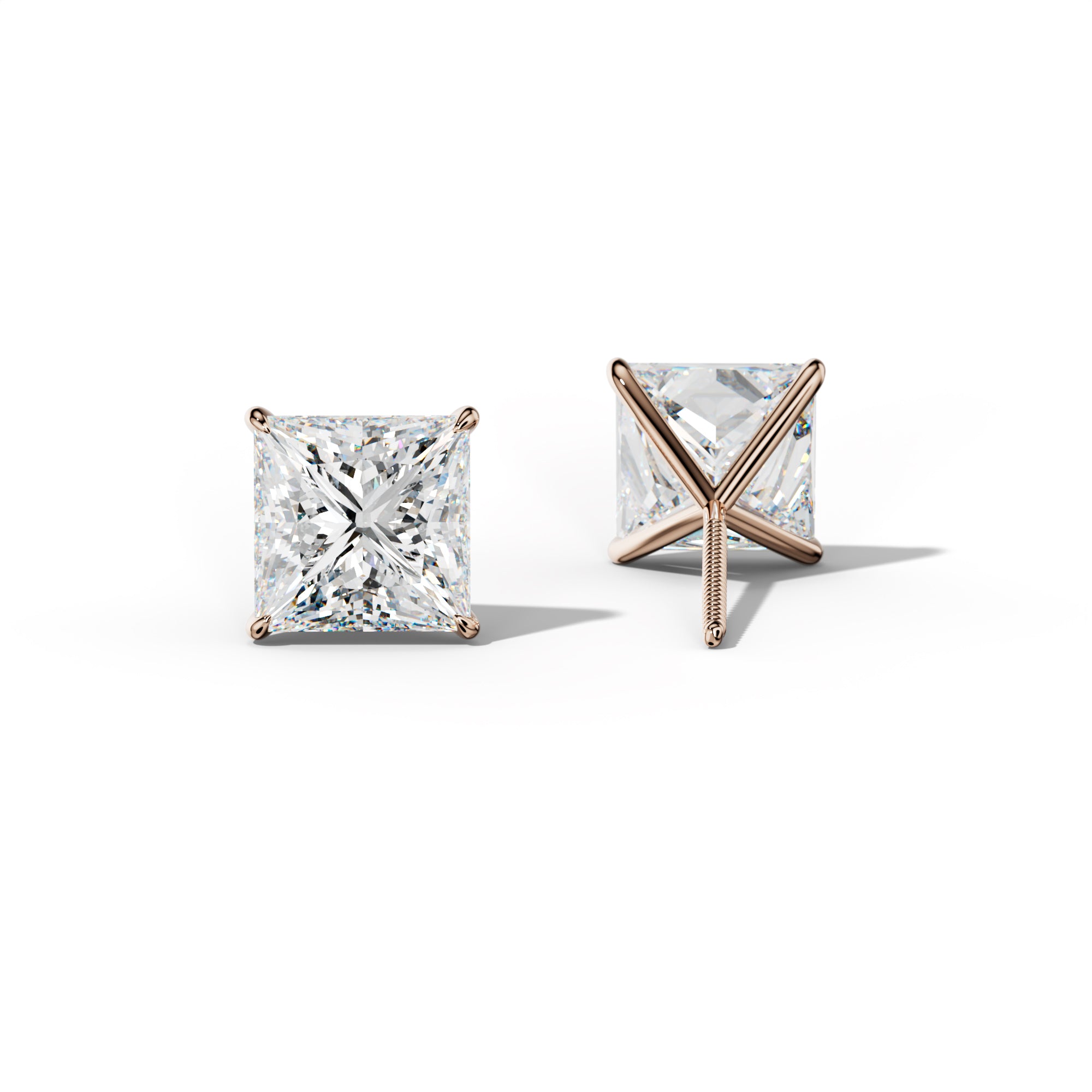 Princess Cut  Diamond Stud Earrings With  Four Prong Martini Settings