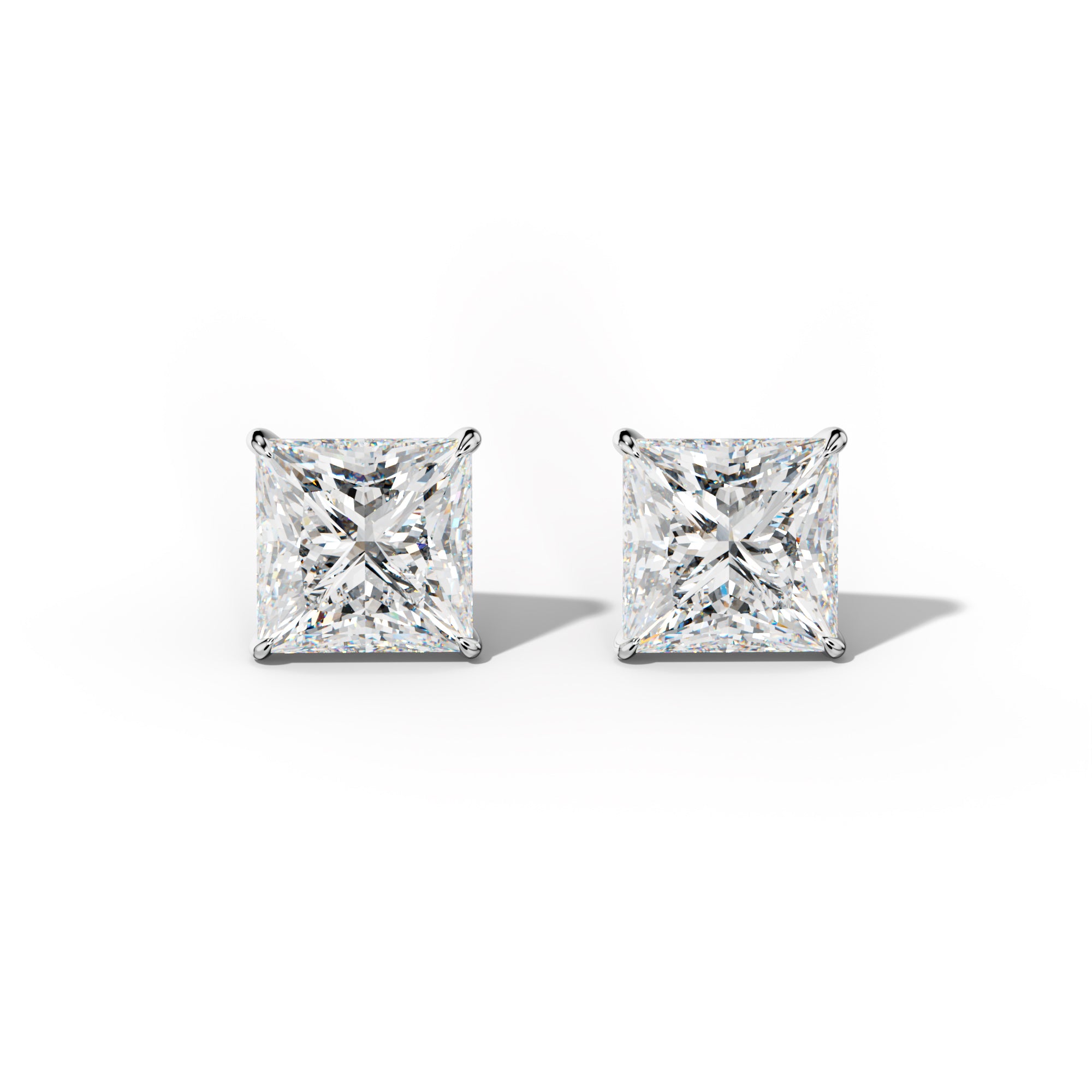 Princess Cut  Diamond Stud Earrings With  Four Prong Martini Settings
