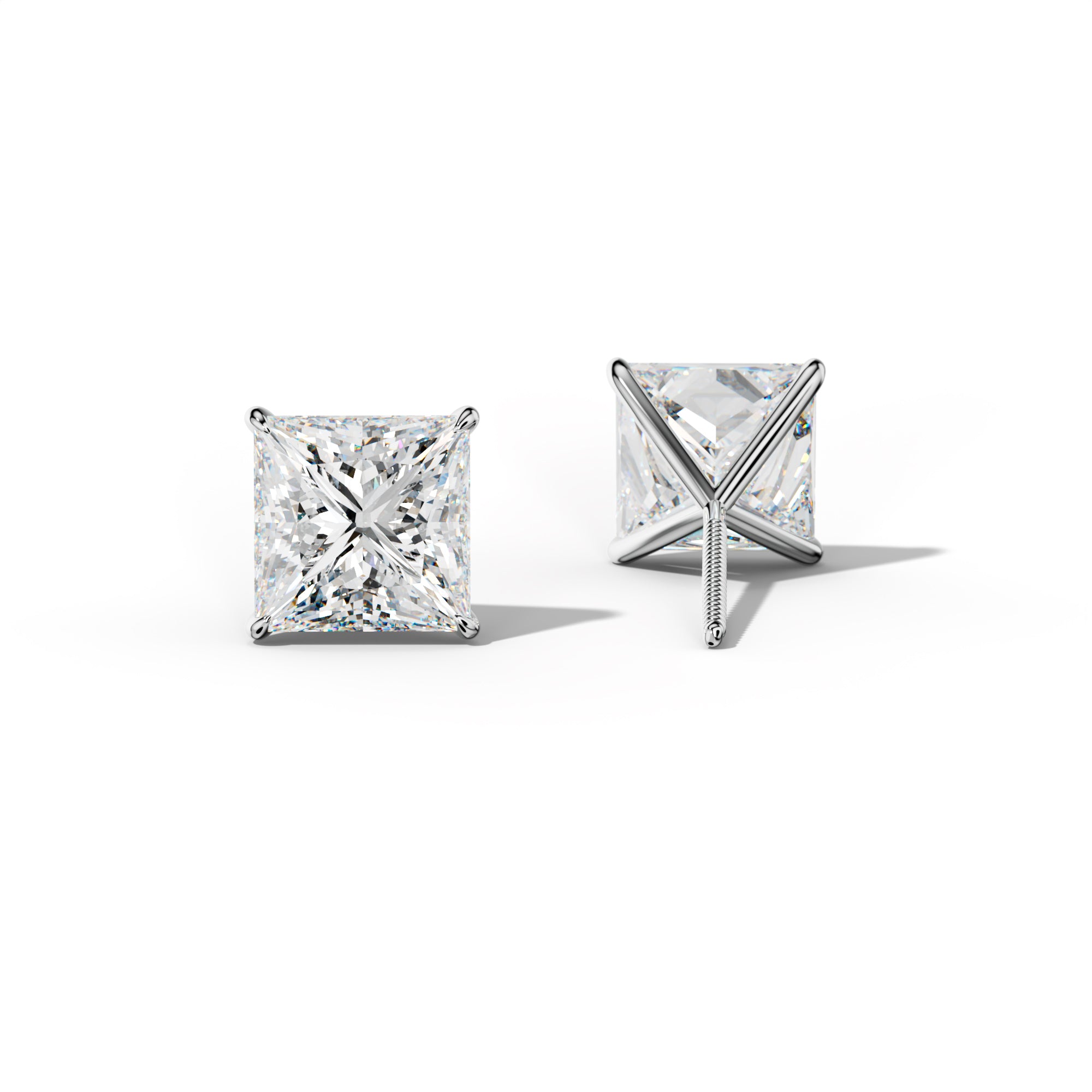 Princess Cut  Diamond Stud Earrings With  Four Prong Martini Settings