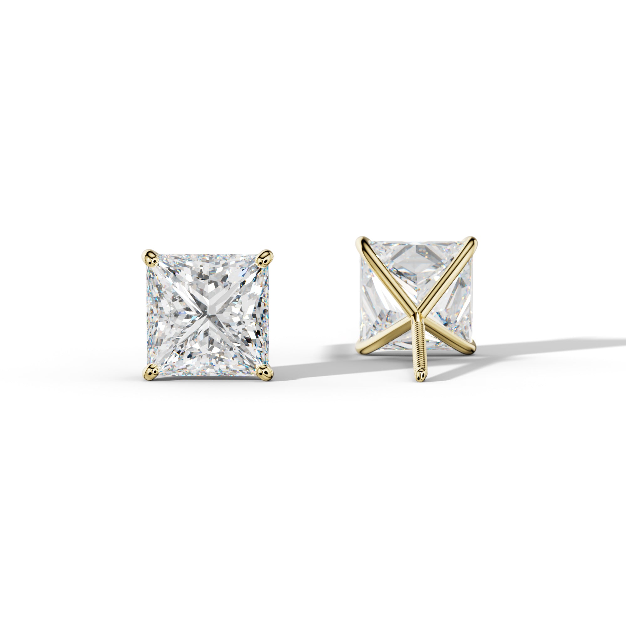 Princess Cut  Diamond Stud Earrings With  Four Classic Prong Martini Settings