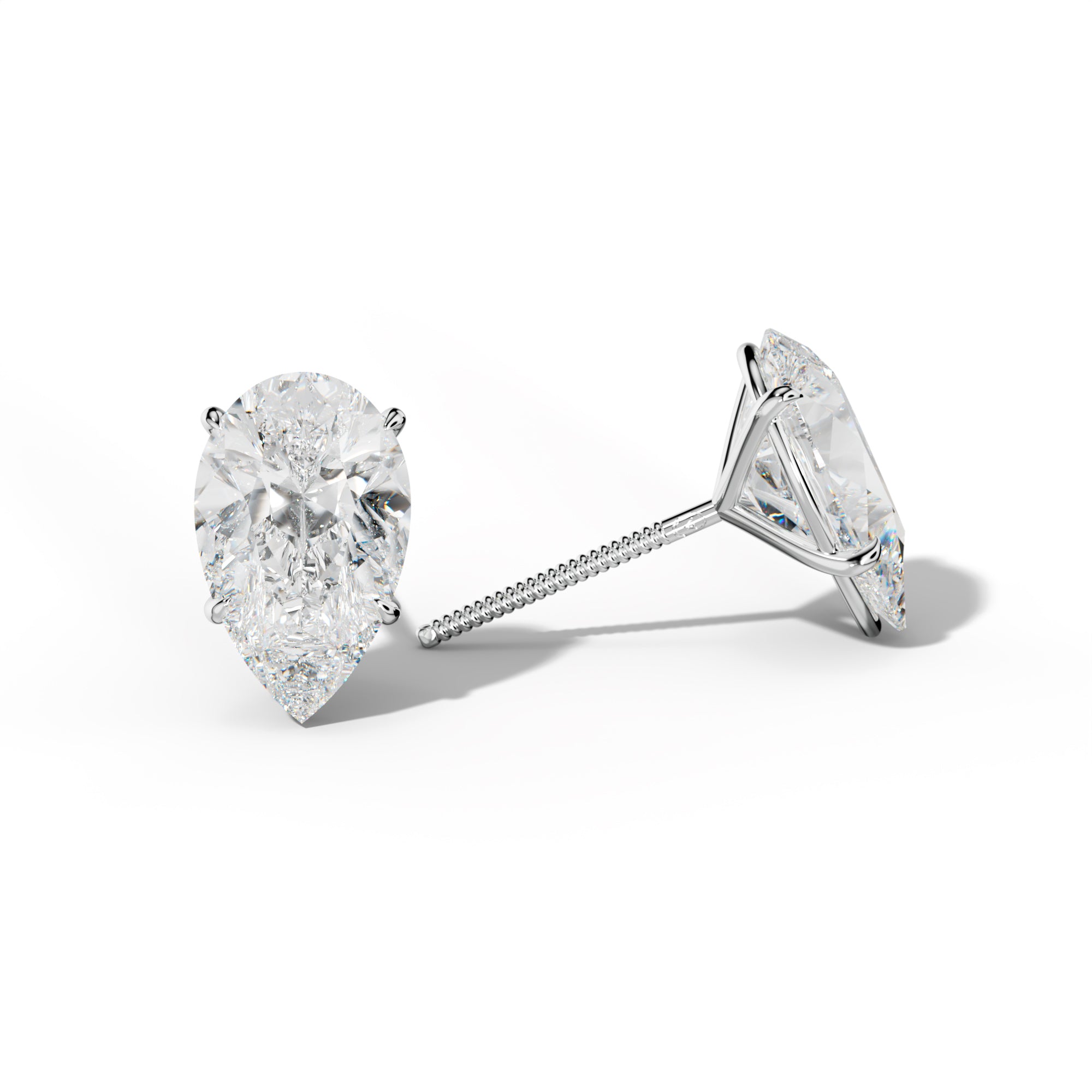 Pear Shape Diamond Stud Earrings With Four Prong Martini Settings