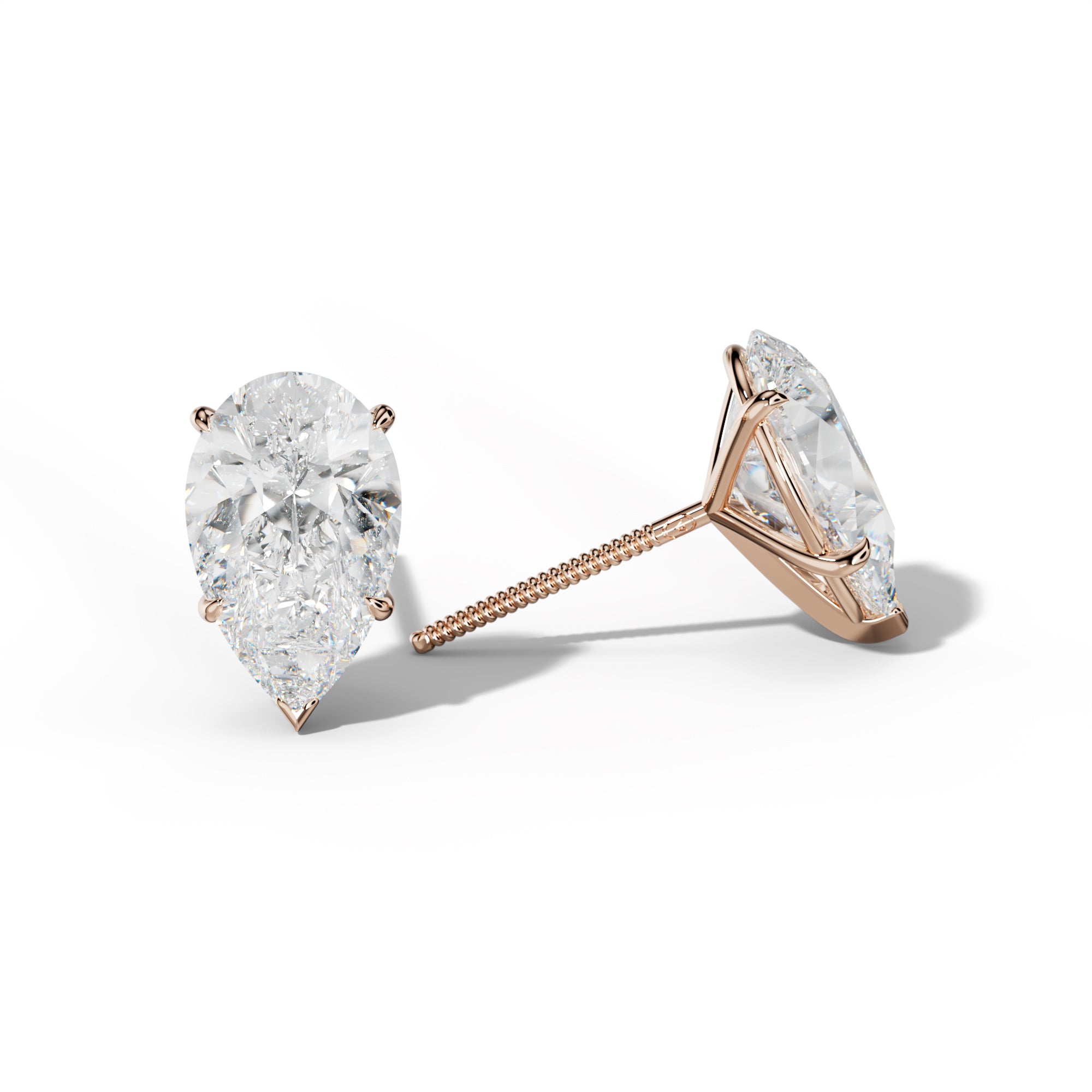 Pear Shape Diamond Stud Earrings With V Prong Martini Settings