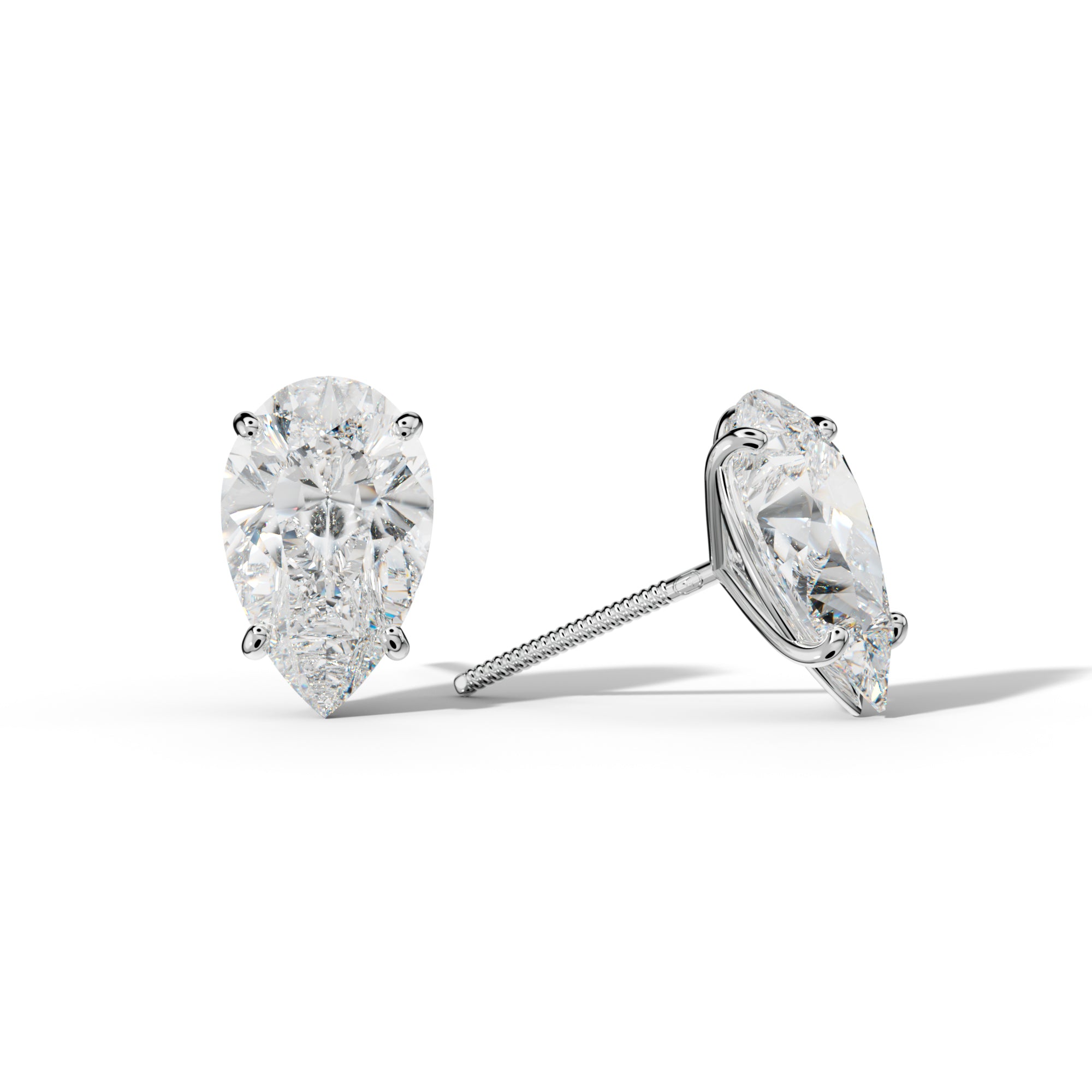 Pear Shape Diamond Stud Earrings With Four Classic Prong Martini Settings