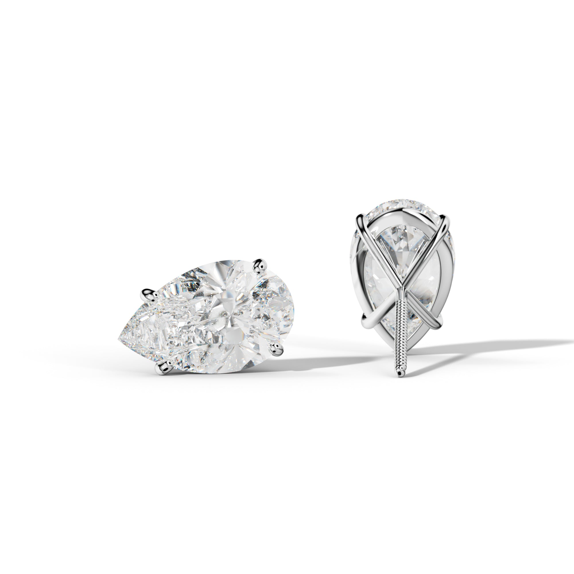 Pear Shape Diamond Stud Earrings With Four Classic Prong Martini Settings