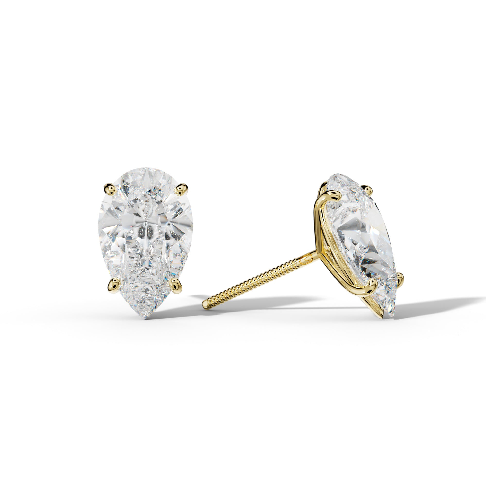 Pear Shape Diamond Stud Earrings With Four Classic Prong Martini Settings