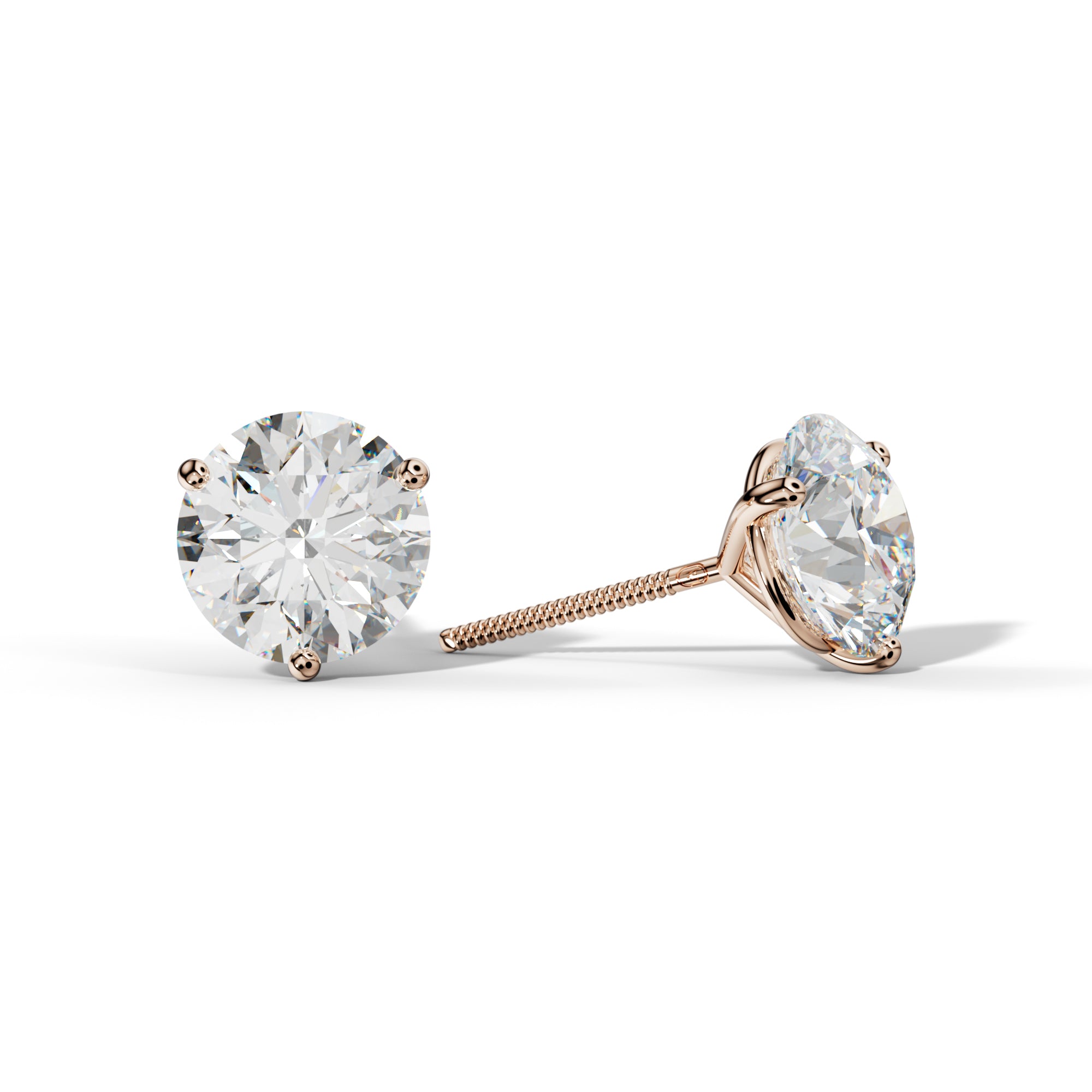 Three Prong Diamond Stud Earrings