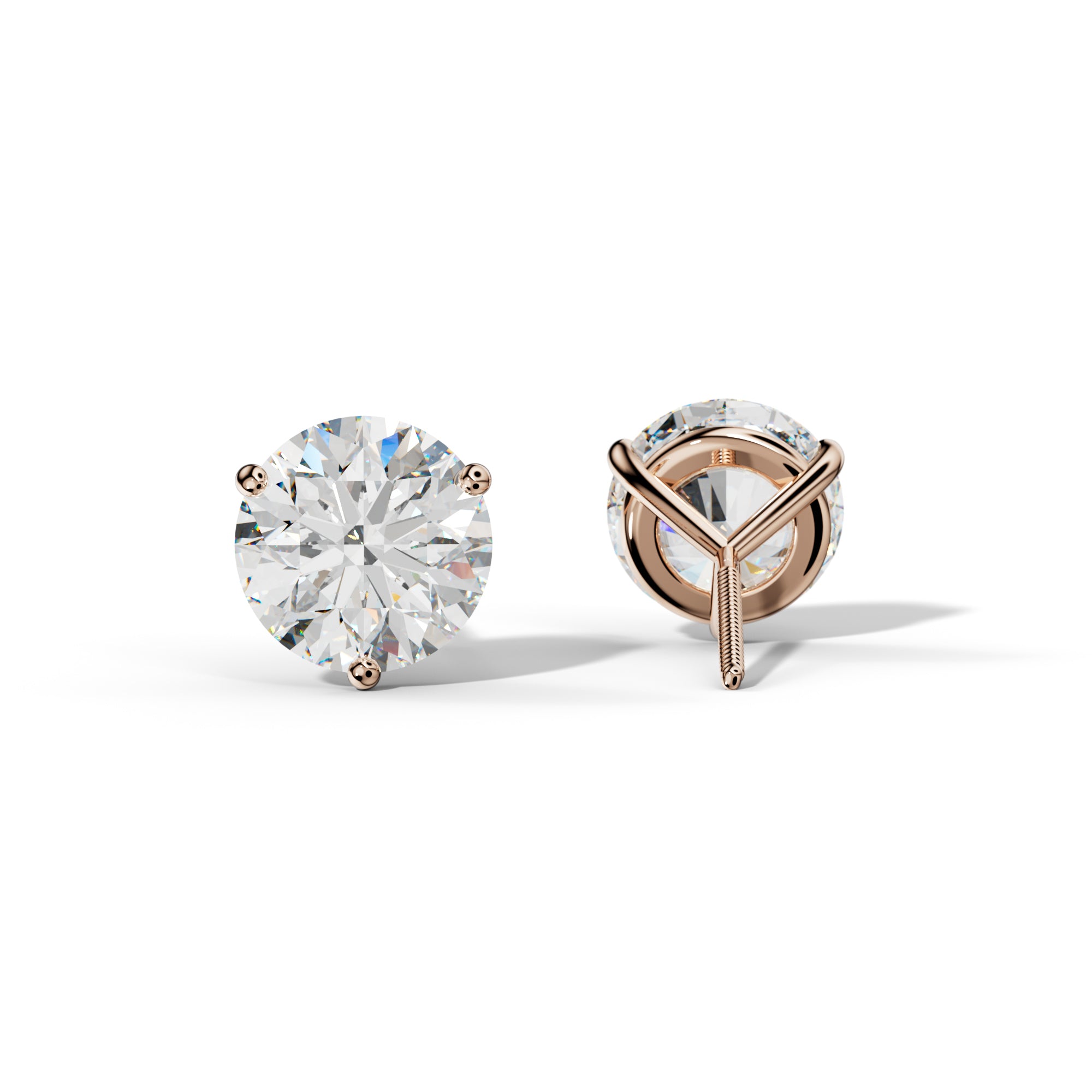 Three Prong Diamond Stud Earrings