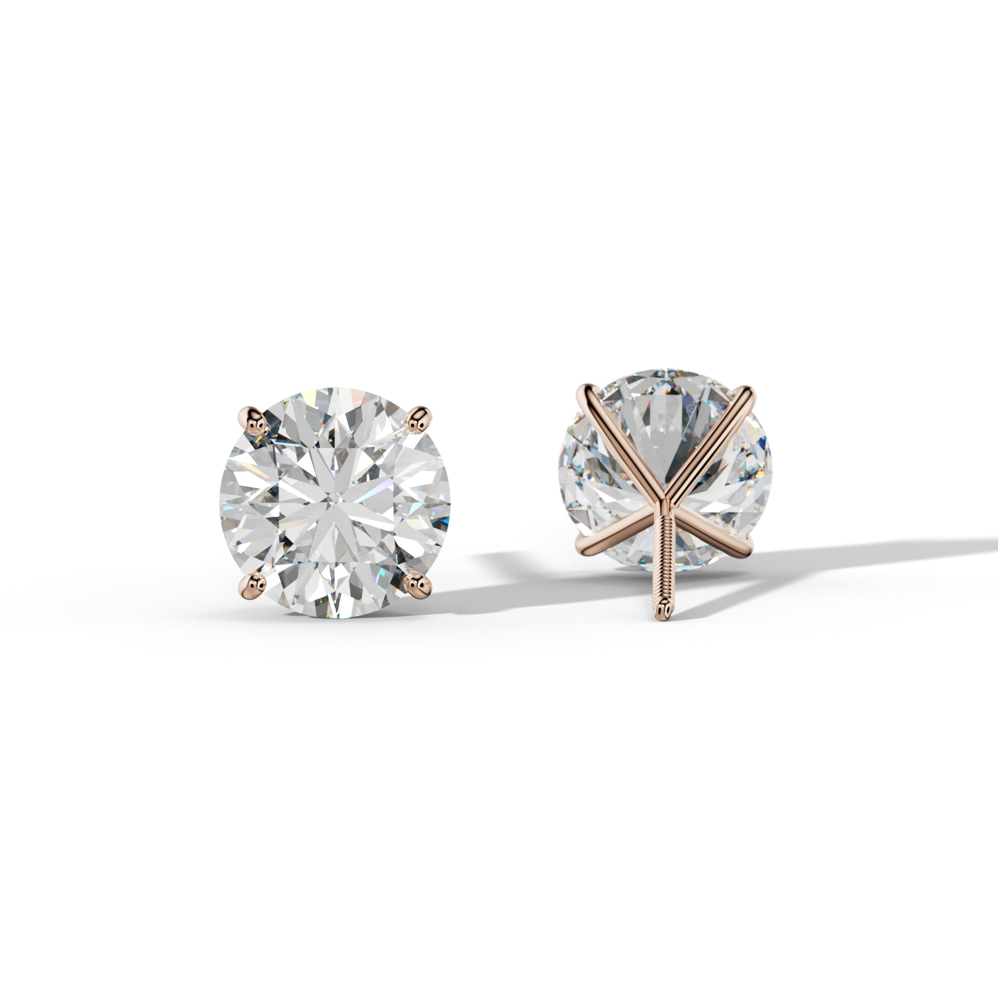 Round Diamond Stud Earrings With Four Classic Prong Martini Settings
