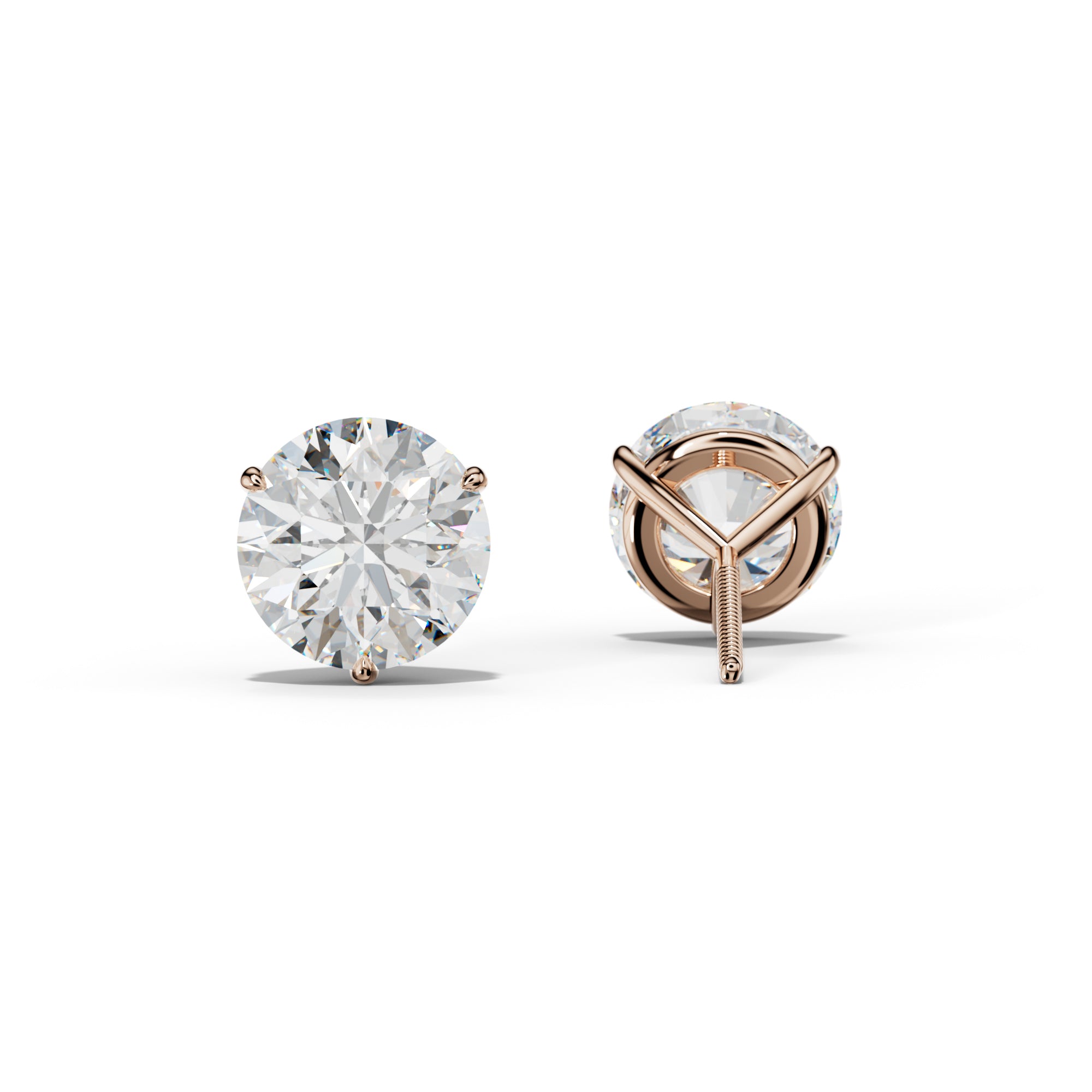 Round Diamond Stud Earrings With Three Prong Martini Setting