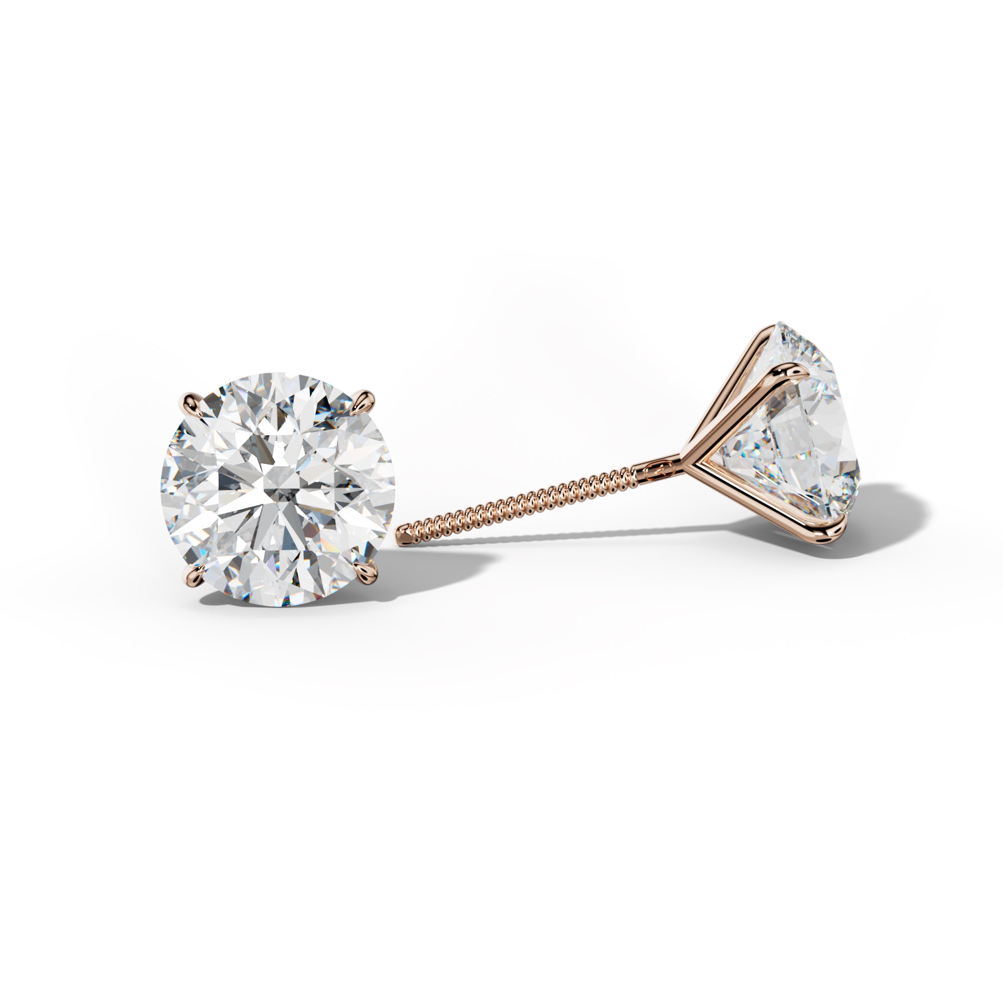 Round Diamond Stud Earrings With Four Prong Martini Settings