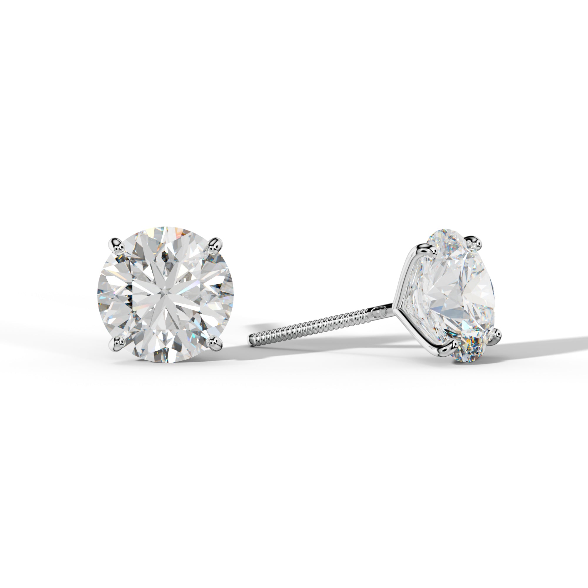Round Diamond Stud Earrings With Four Classic Prong Martini Settings