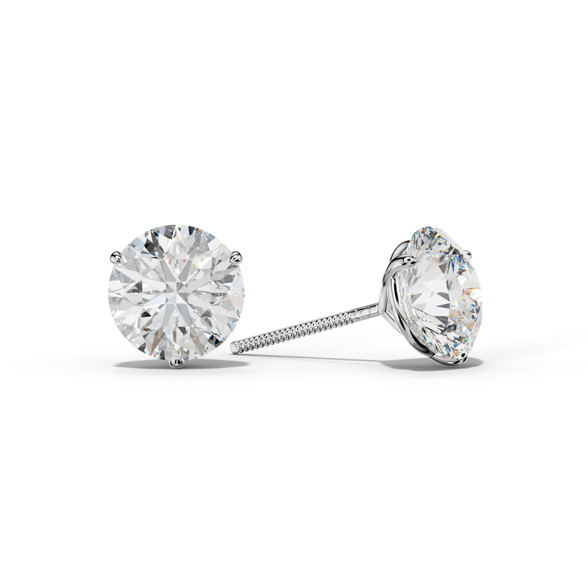 Round Diamond Stud Earrings With Three Prong Martini Setting