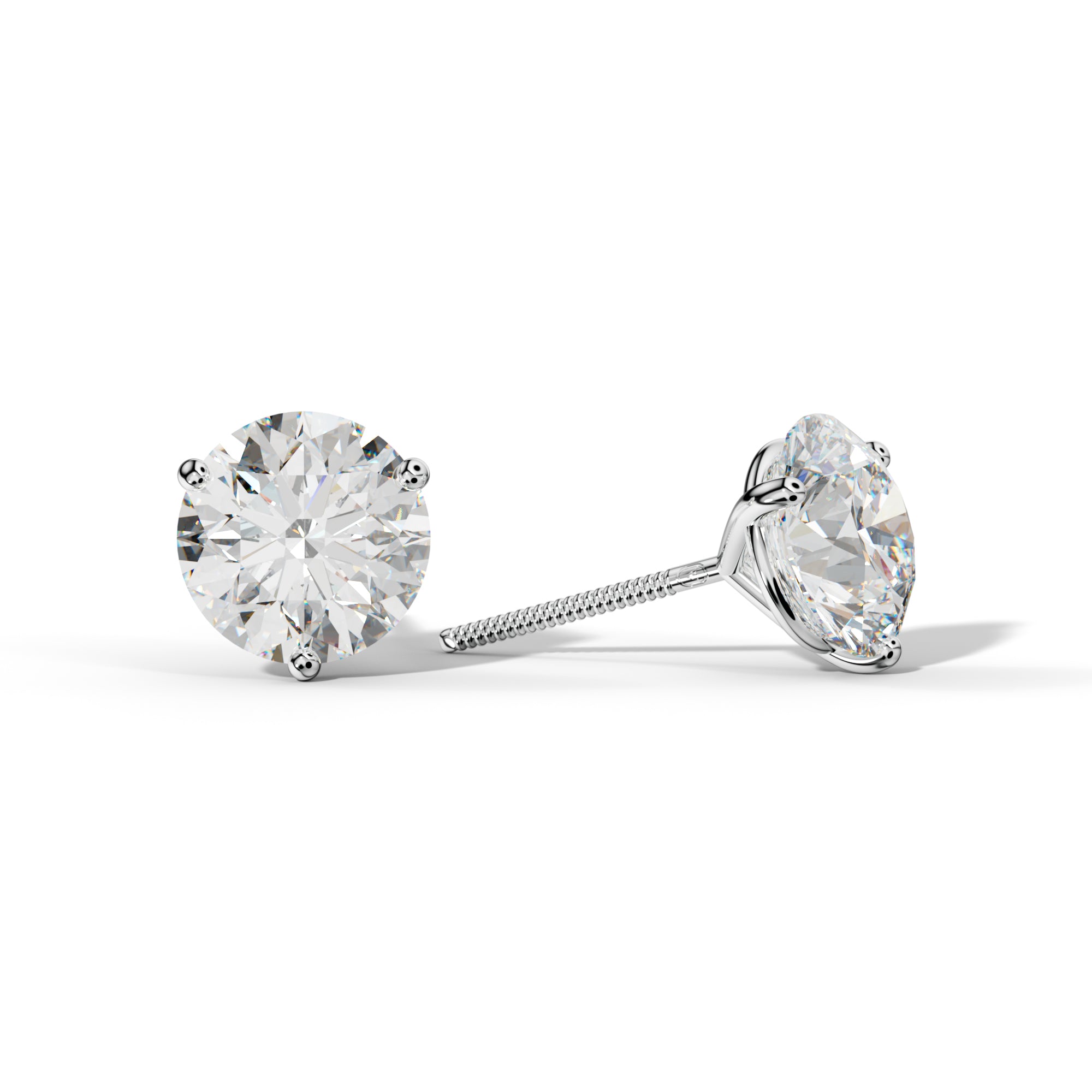 Round Diamond Stud Earrings With Classic Three Prong Martini Setting