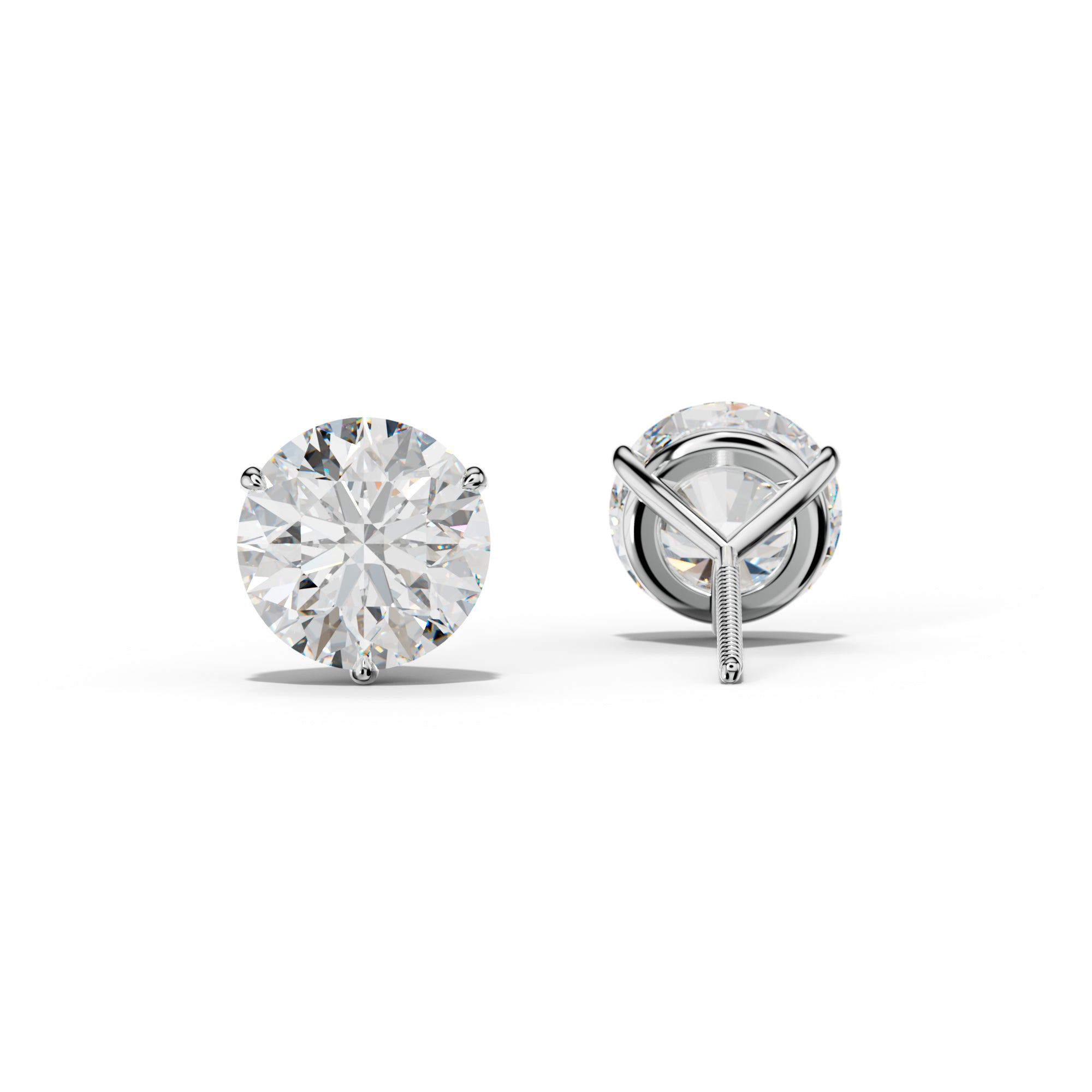 Round Diamond Stud Earrings With Three Prong Martini Setting