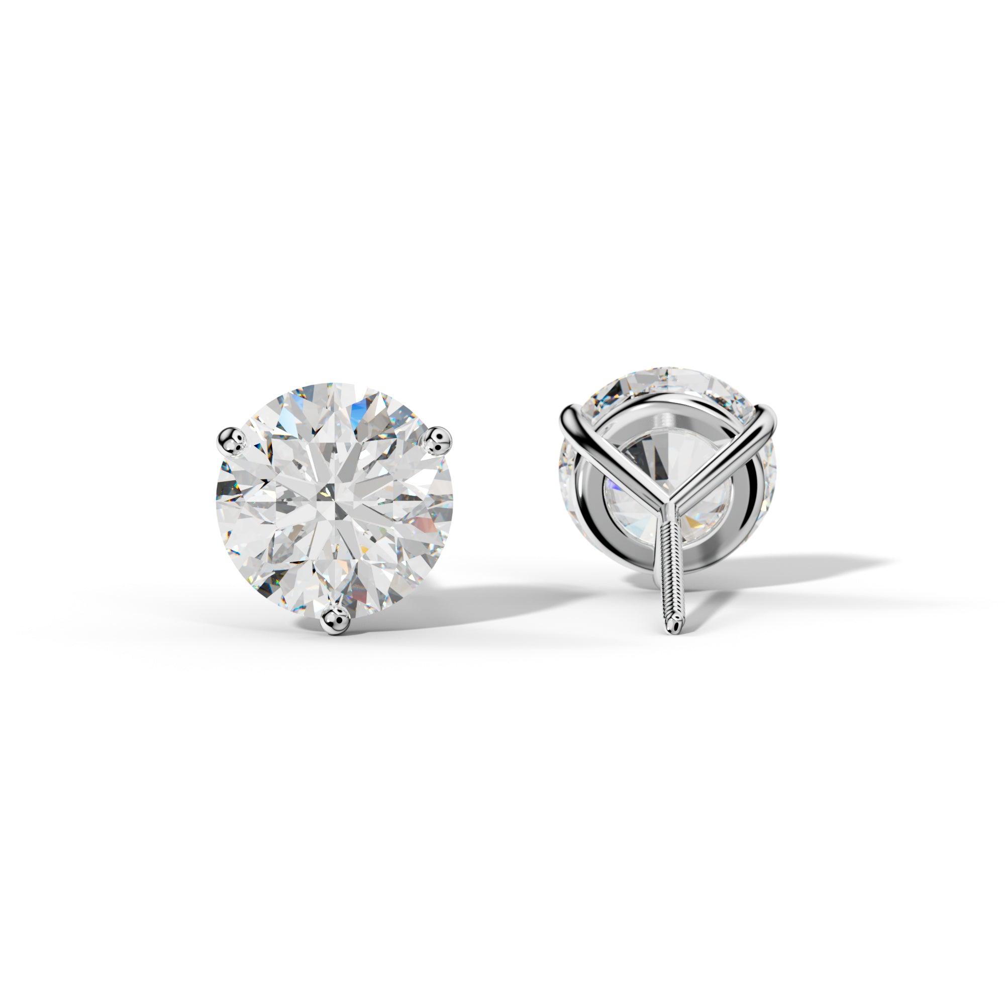 Round Diamond Stud Earrings With Classic Three Prong Martini Setting