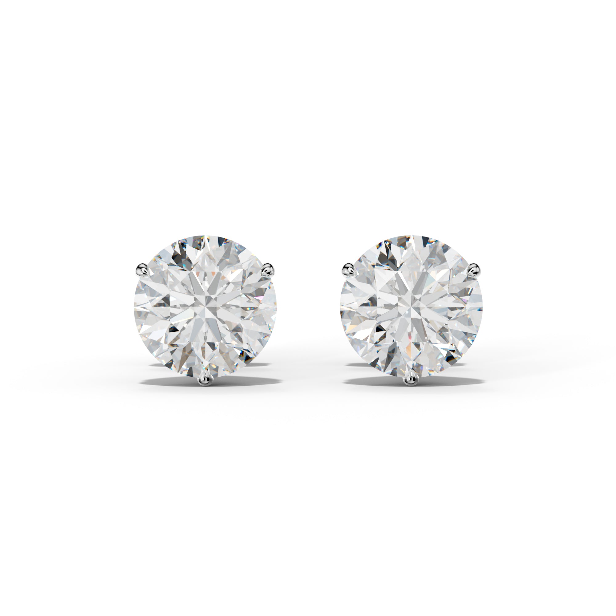 Round Diamond Stud Earrings With Three Prong Martini Setting