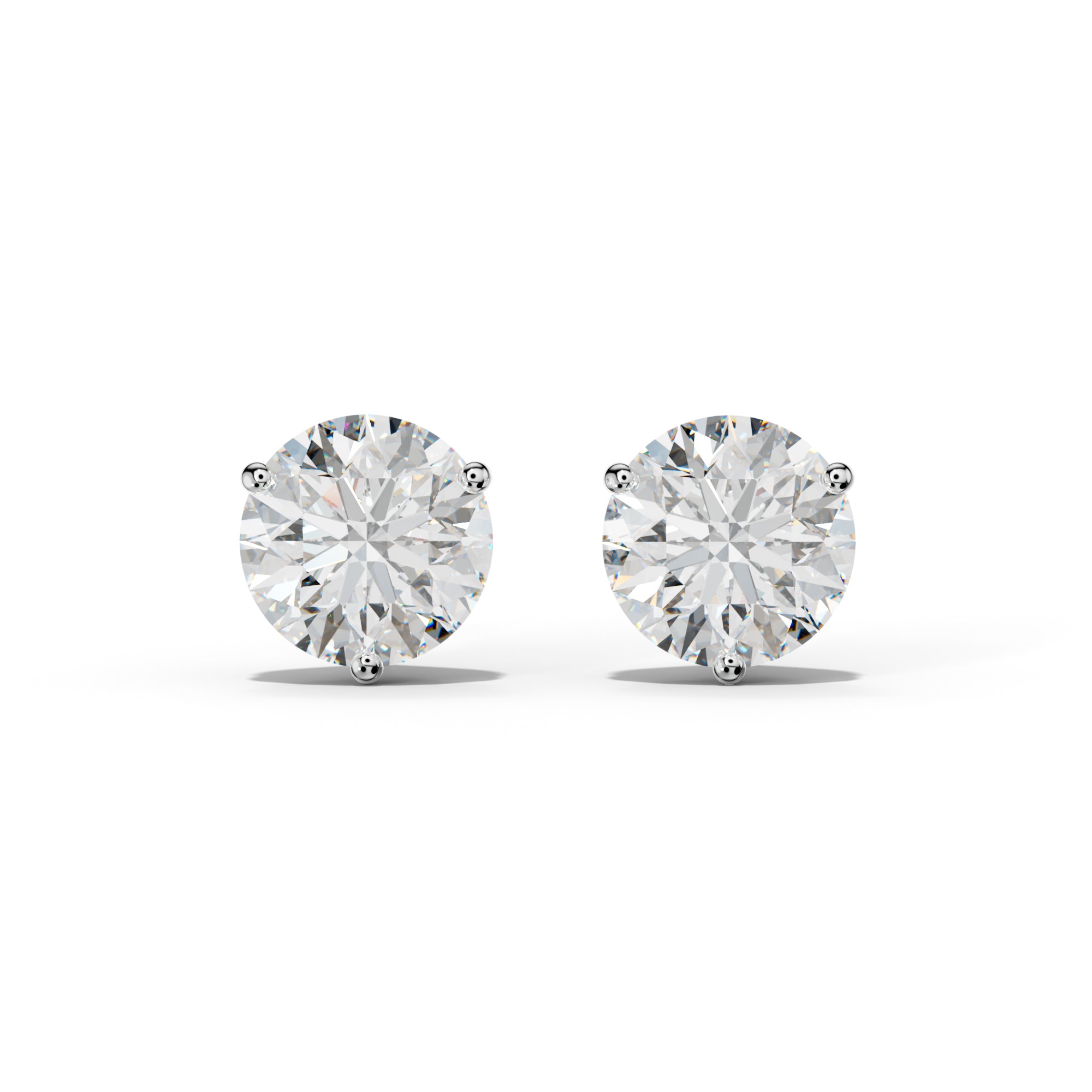 Round Diamond Stud Earrings With Classic Three Prong Martini Setting