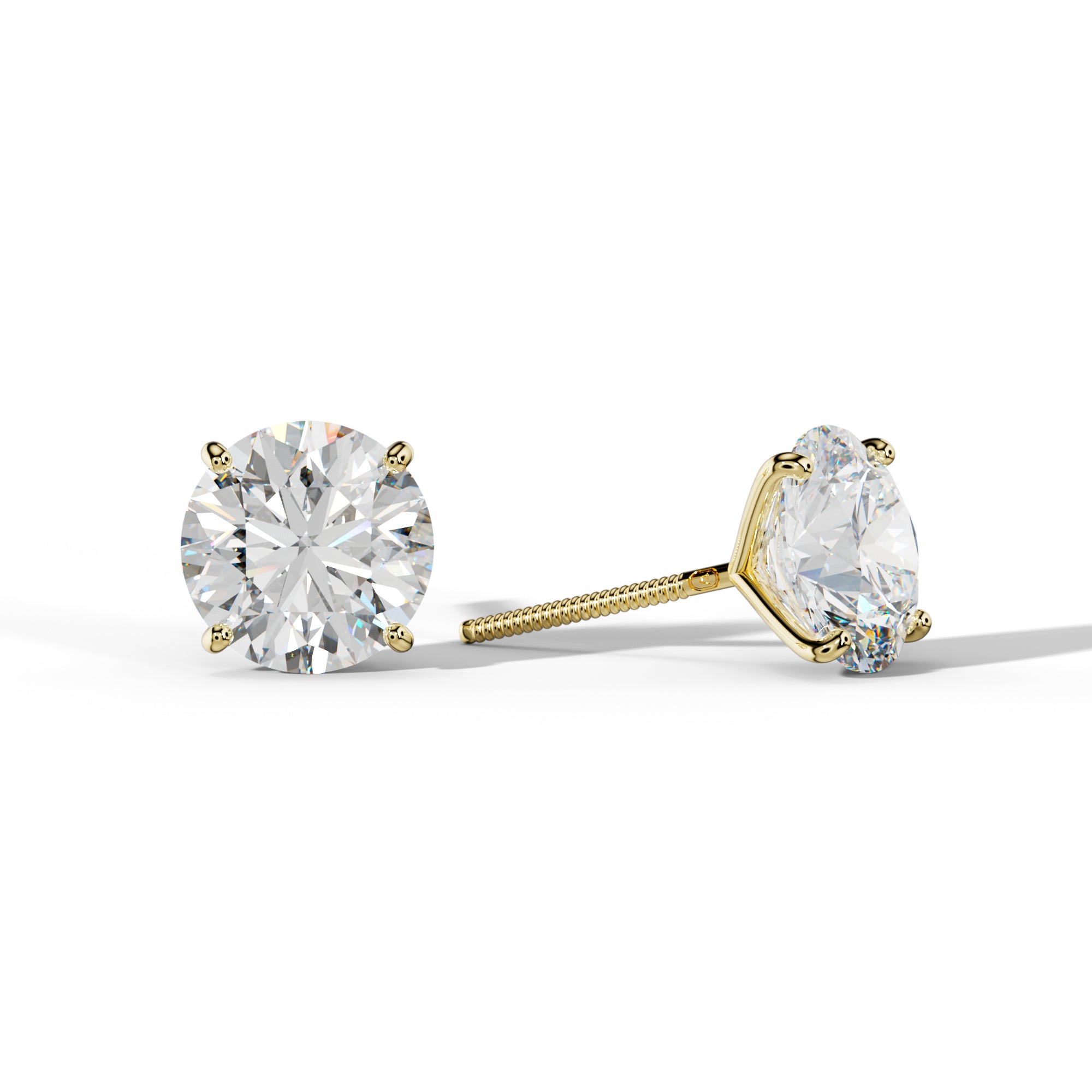 Round Diamond Stud Earrings With Four Classic Prong Martini Settings