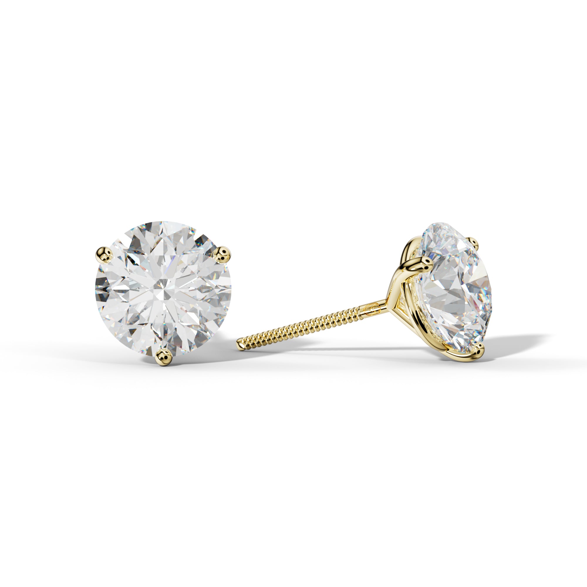 Round Diamond Stud Earrings With Classic Three Prong Martini Setting