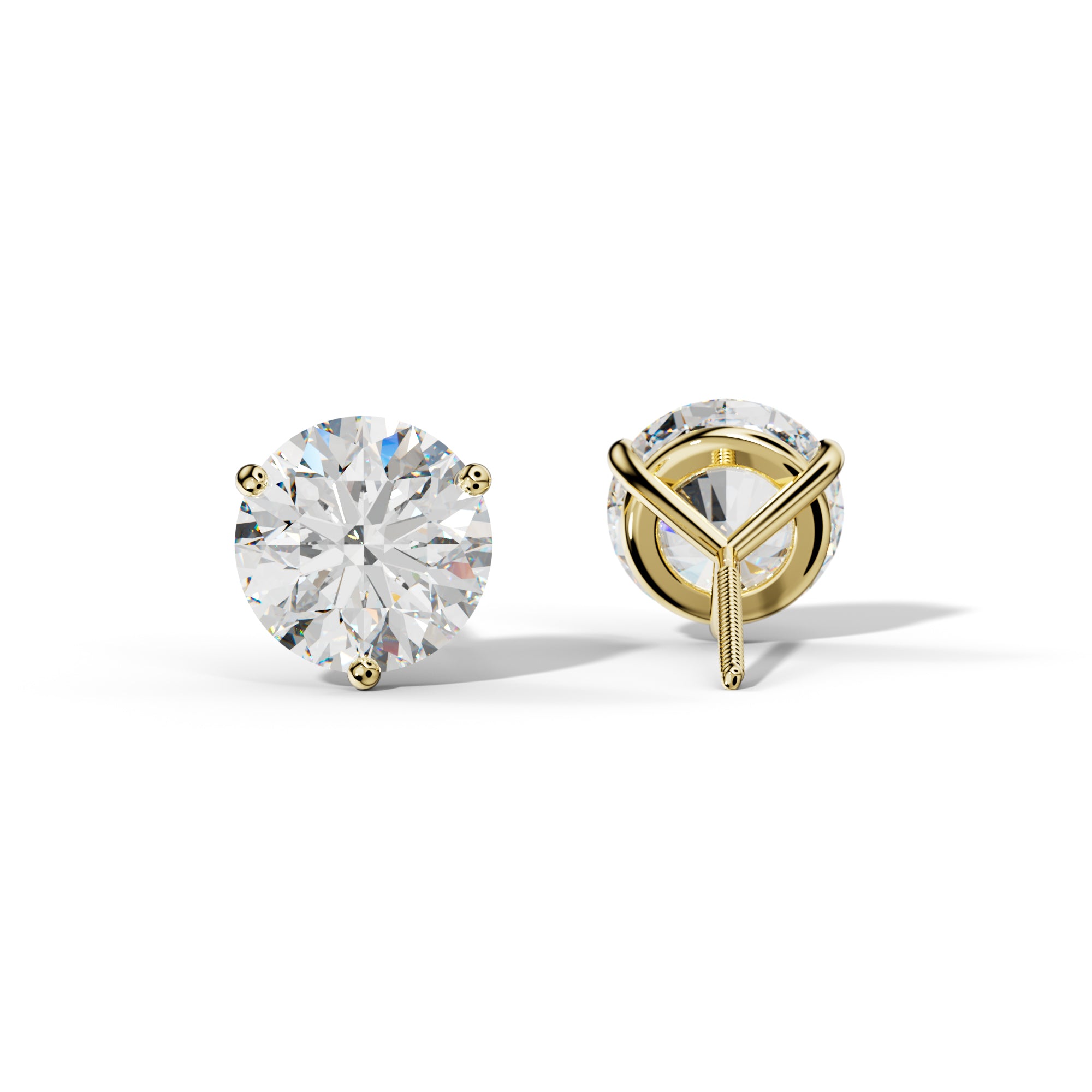 Three Prong Diamond Stud Earrings