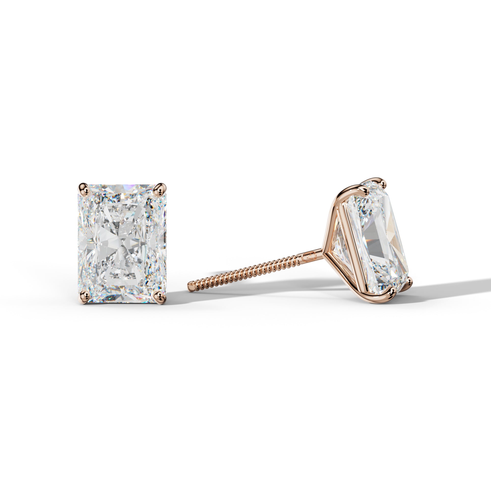 Radiant Diamond Stud Earrings With Four Classic  Prong Martini Settings