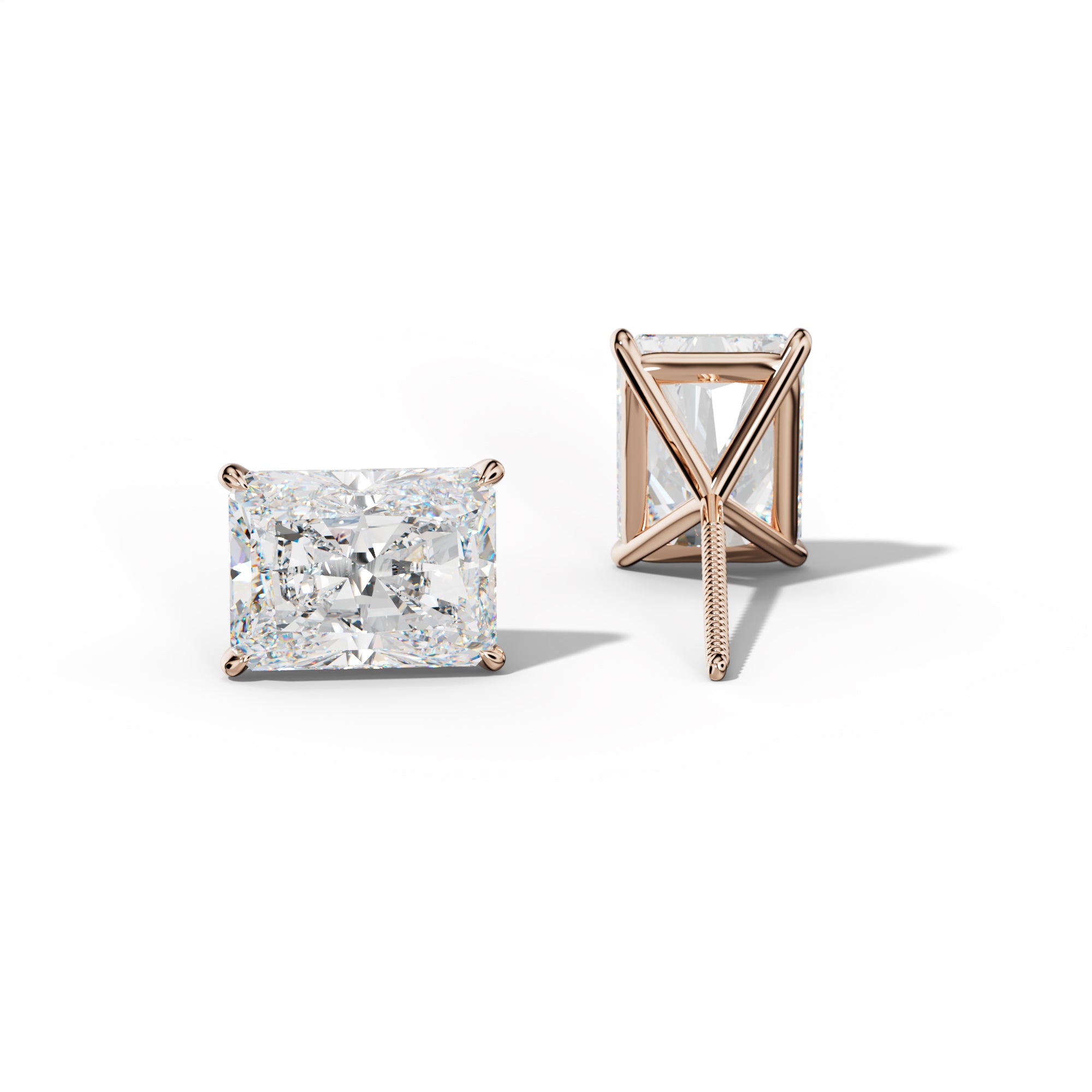 Radiant Diamond Stud Earrings With Four Prong Martini Settings