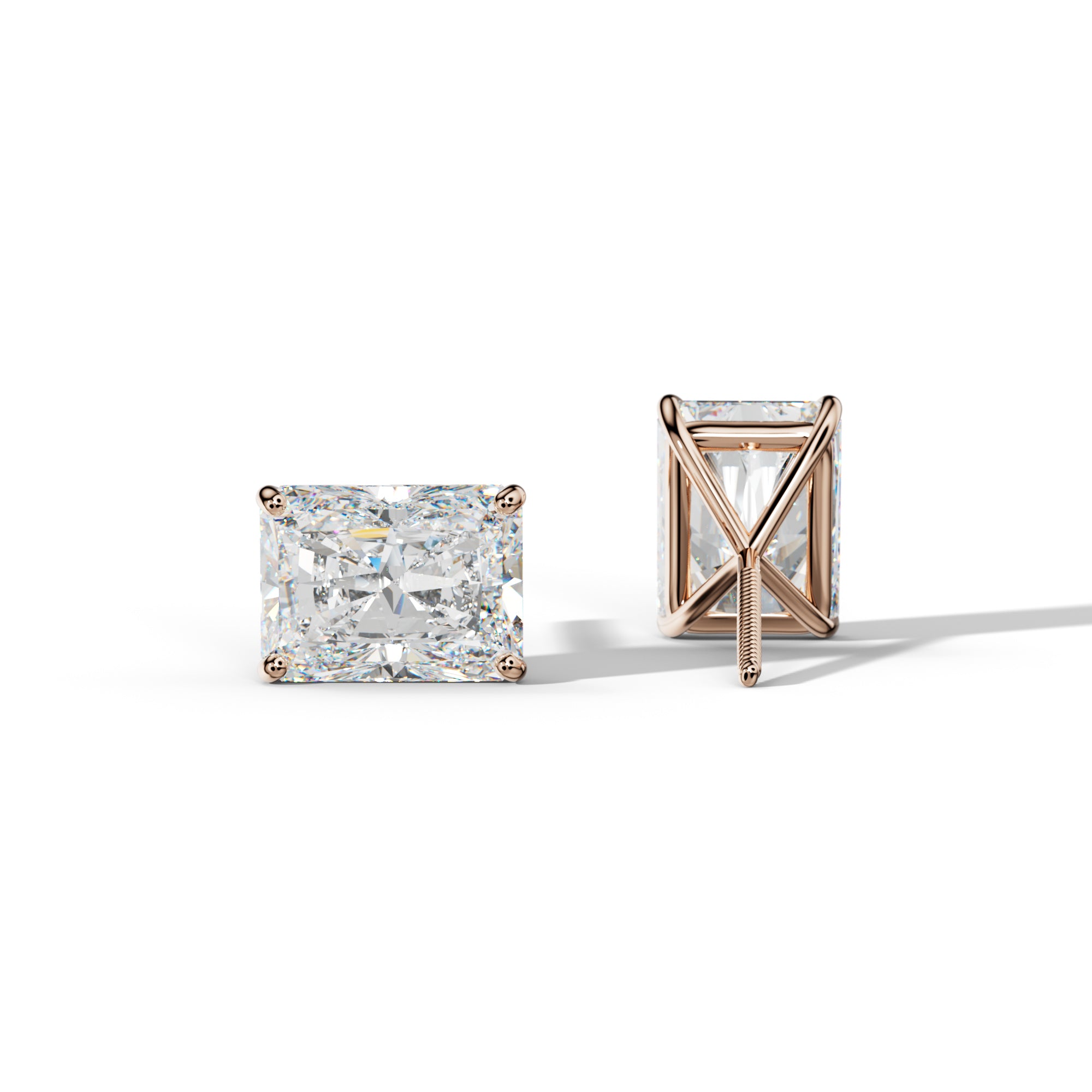 Radiant Diamond Stud Earrings With Four Classic  Prong Martini Settings