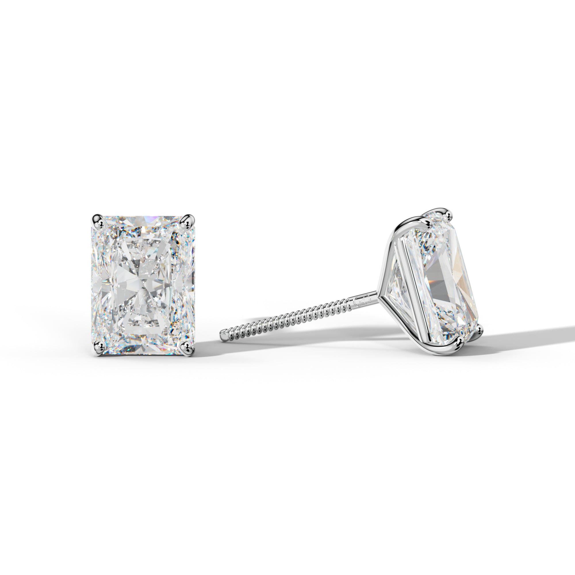 Radiant Diamond Stud Earrings With Four Classic  Prong Martini Settings
