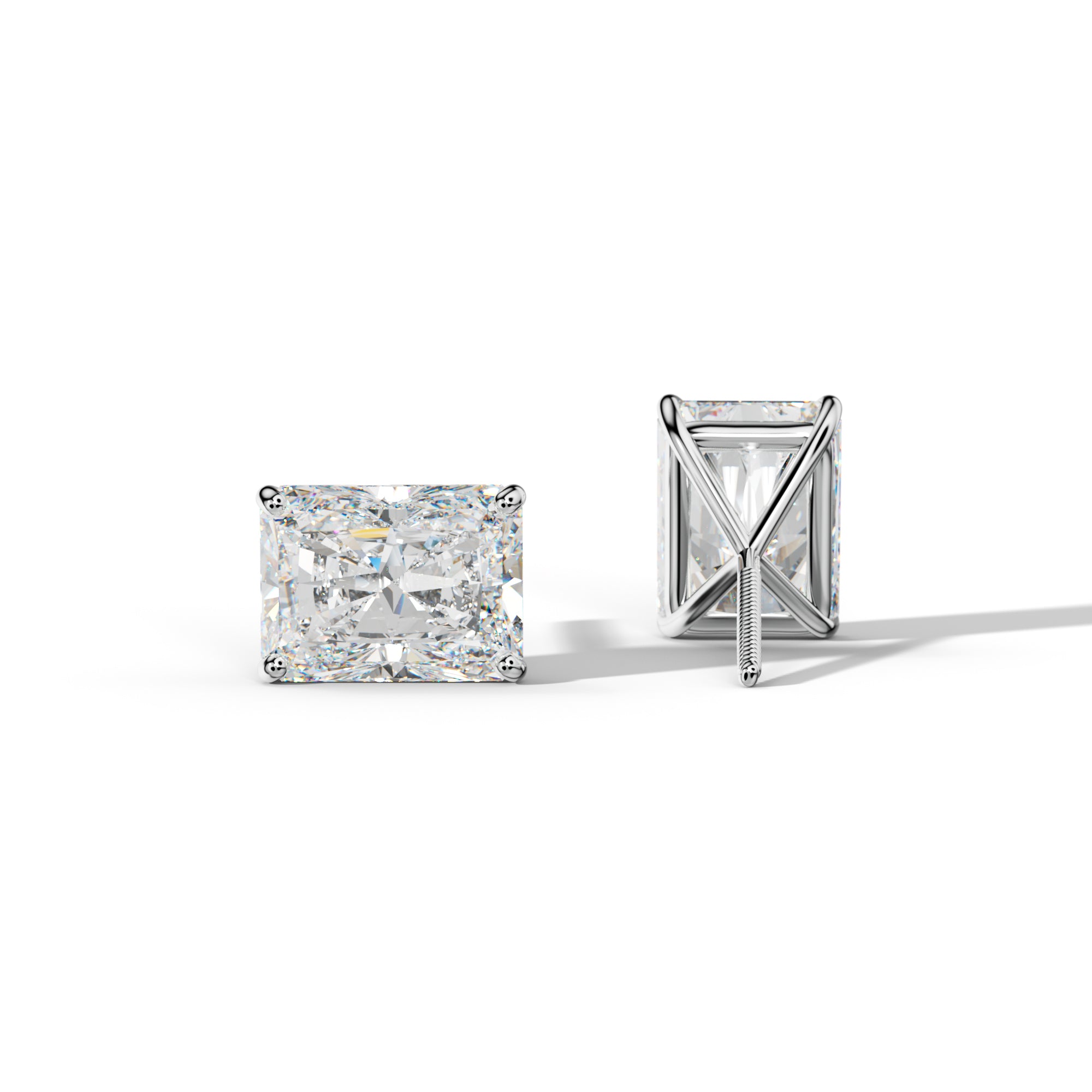 Radiant Diamond Stud Earrings With Four Classic  Prong Martini Settings